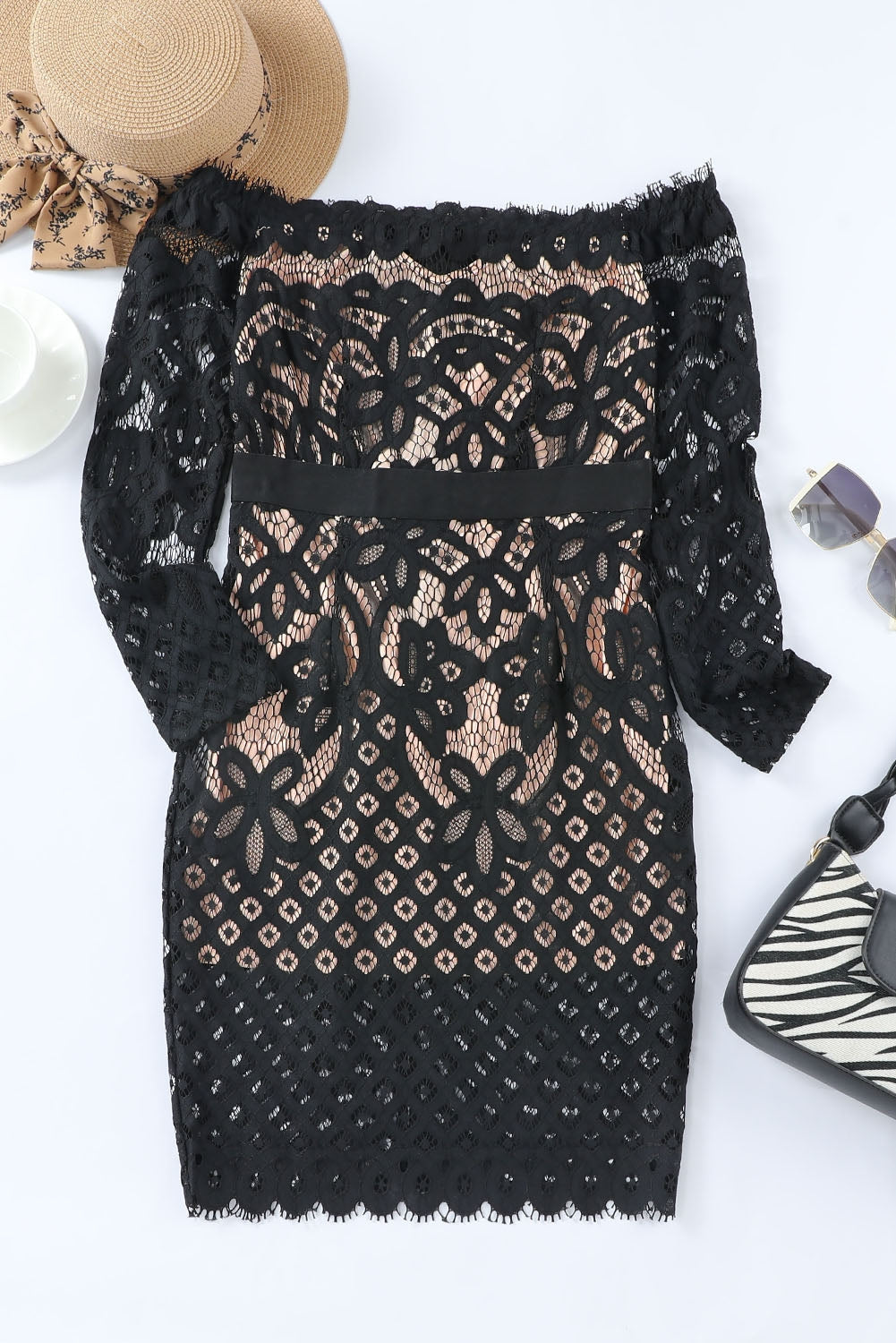 Off-Shoulder Long Sleeve Lace DressFeatures: Basic style
Sheer: Semi-sheer
Stretch: Slightly stretchy
Body: Not lined
Material composition: 100% polyester
Care instructions: Machine wash cold. Tumble Off-Shoulder Long Sleeve Lace DressOff-Shoulder Long Sleeve Lace Dress