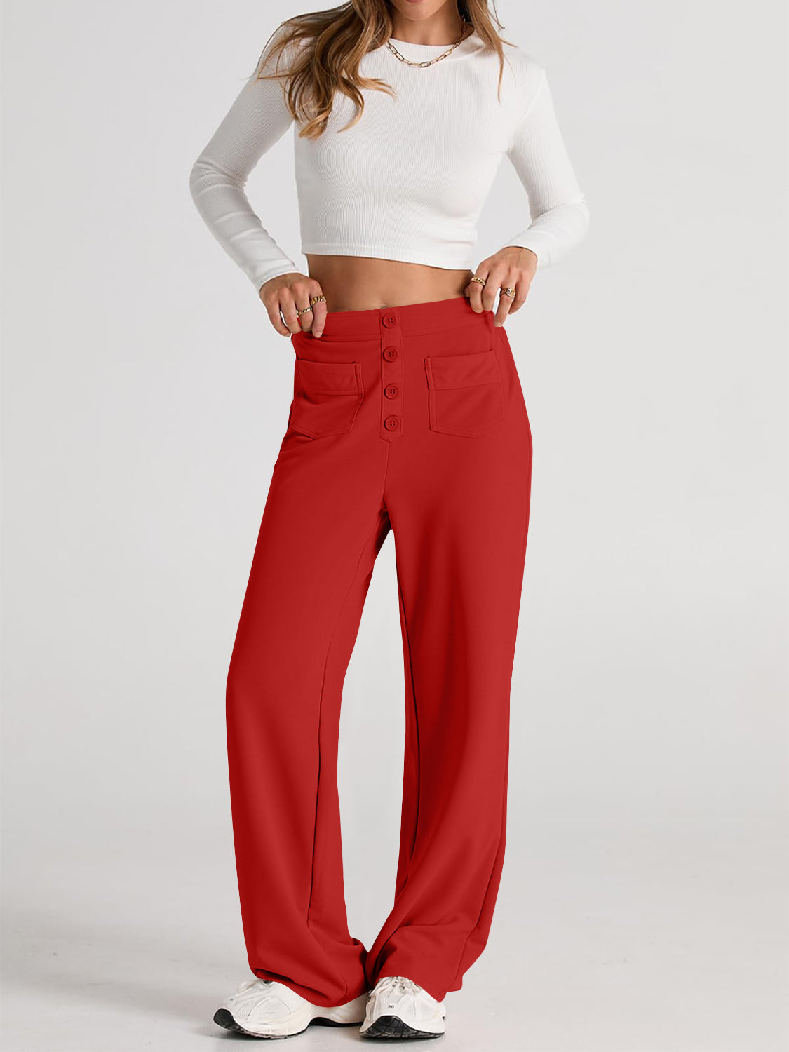 High Waist Wide Leg PantsFeatures: Pocketed
Sheer: Opaque
Material composition: 95% polyester, 5% spandex
Care instructions: Machine wash cold. Tumble dry low.
Imported
Product Measurements High Waist Wide Leg PantsPantsHigh Waist Wide Leg Pants