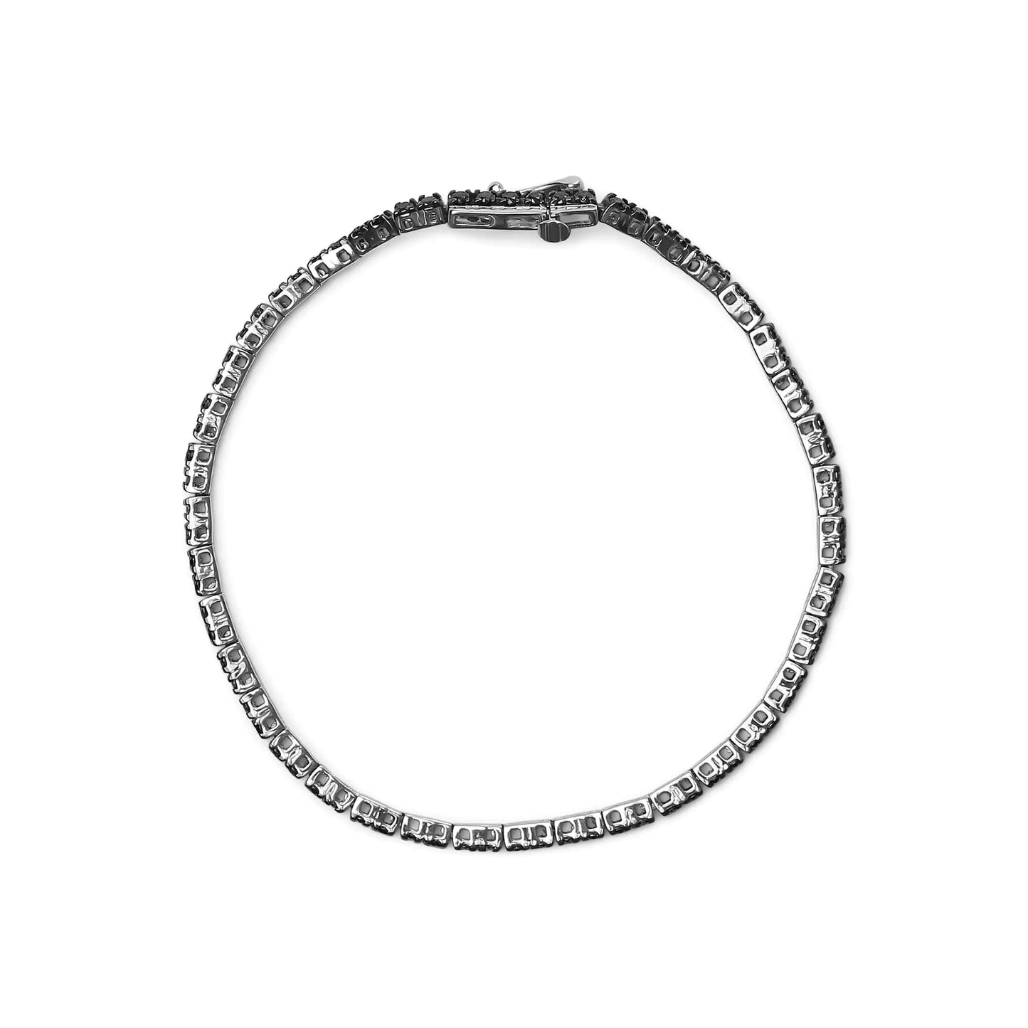 Sterling Silver Set Treated Black Round-Cut Diamond Classic Tennis Bracelet