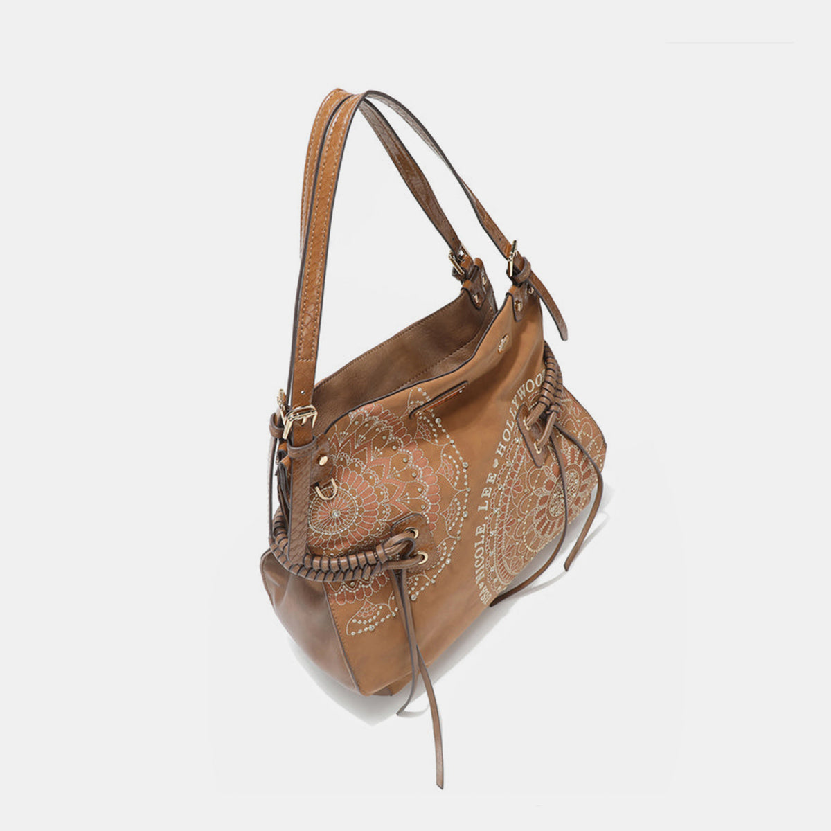 Nicole Lee USA Side Braided Tassel Inlaid Rhinestone Embroidery Hobo BEqually casual and chic, our hobo bag is an effortless fashion statement with its laid-back silhouette and expertly embroidered design.
Bag size: Medium
Material: VeNicole Lee USA Side Braided TasselNicole Lee USA Side Braided Tassel