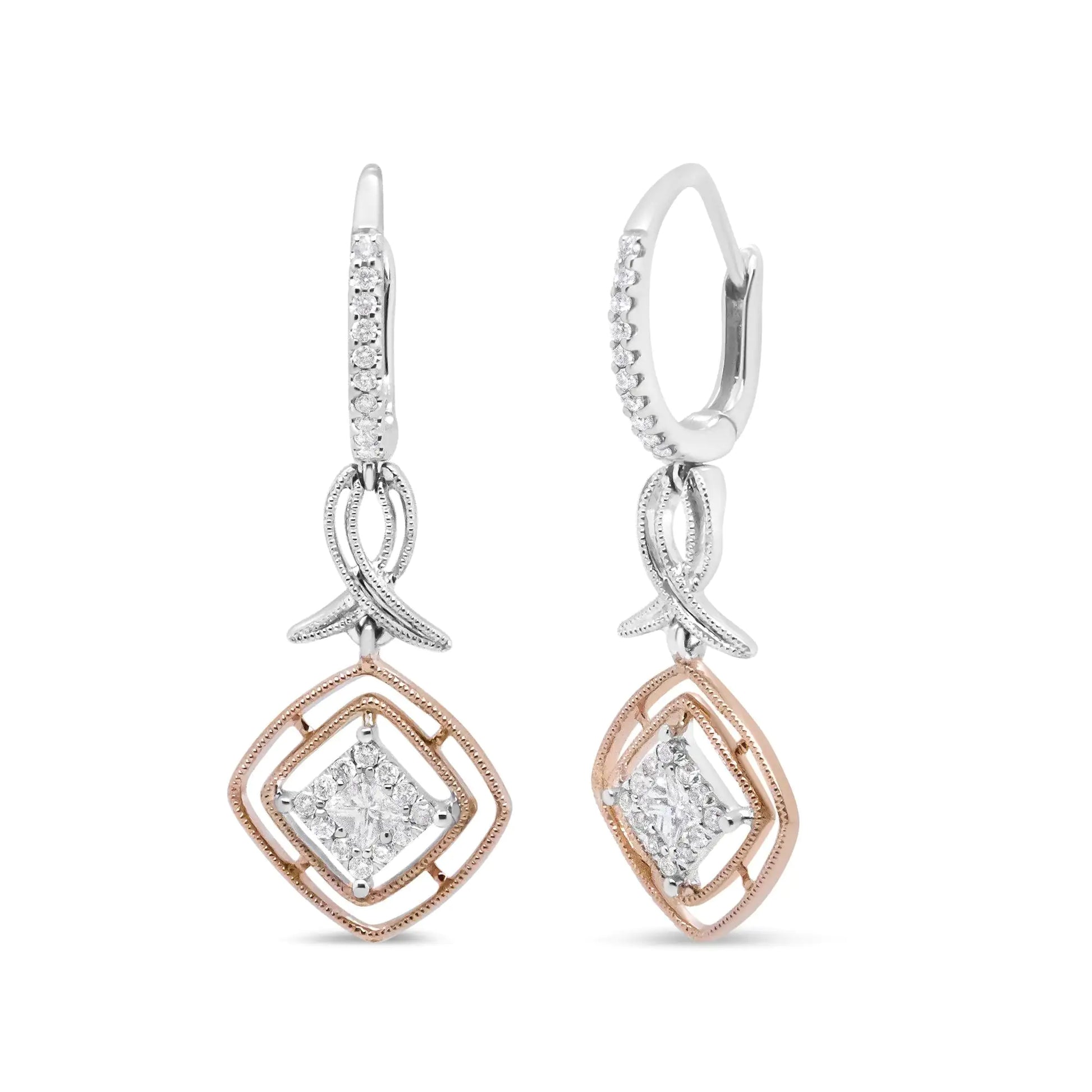 14K Two-Tone Gold Diamond Dangle Earrings – 1/2 CTTW Princess-Cut ElegElevate your jewelry collection with these stunning 14K Two-Tone Gold Diamond Dangle Earrings. Featuring 1/2 carat total weight (CTTW) of dazzling princess-cut diamo14KEarrings14K