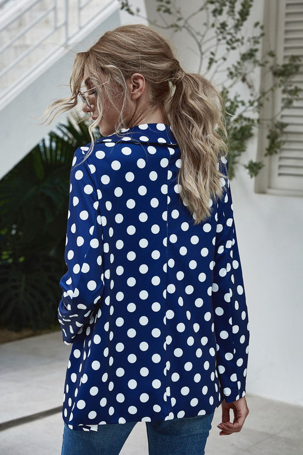 Polka Dot Long Sleeve BlazerPattern type: Polka dot
Style: Chic
Features: Basic style
Neckline: Open front
Length: Regular
Sleeve length: Long sleeves
Sleeve type: Regular sleeves
Material compPolka Dot Long Sleeve BlazerCoatsPolka Dot Long Sleeve Blazer