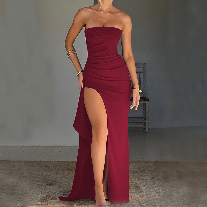 Strapless Split Long Dress Summer Fashion Pleated Bridesmaid Dress ForOverview:
 
 Unique design, stylish and beautiful.
 
 Good material, comfortable wear.
 
 A variety of colors, any choice.
 
 
 


 Product information:
 
 Pattern: Strapless Split Long Dress Summer Fashion Pleated Bridesmaid DressStrapless Split Long Dress Summer Fashion Pleated Bridesmaid Dress