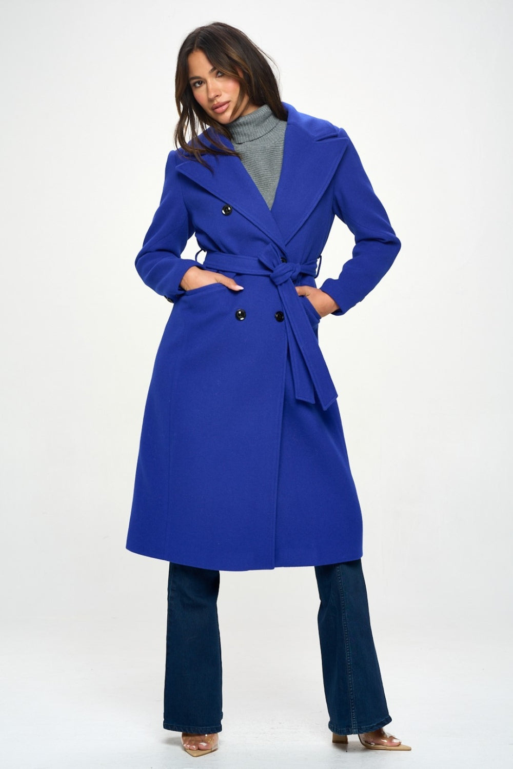 Coalition LA Double-Breasted Longline Coat with BeltThis double-breasted longline coat with belt is a sophisticated and stylish outerwear option. The double-breasted design adds a timeless and elegant touch to the coaCoalition LA Double-Breasted Longline CoatCoalition LA Double-Breasted Longline Coat