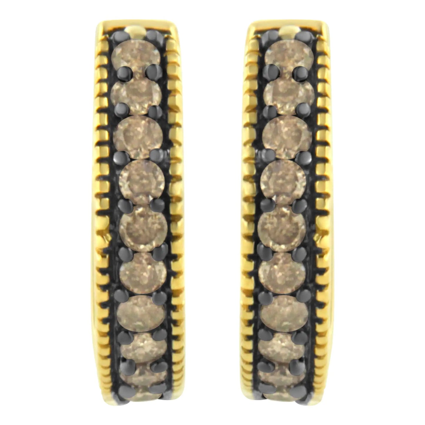 10K Yellow Gold and Black Rhodium 1/2 Cttw Lattice Back Cutout and RouYou will adore these trendy and chic diamond hoop earrings that are the perfect addition to any jewelry collection. Created in the finest 10k yellow gold, this fabul10K Yellow Gold10K Yellow Gold