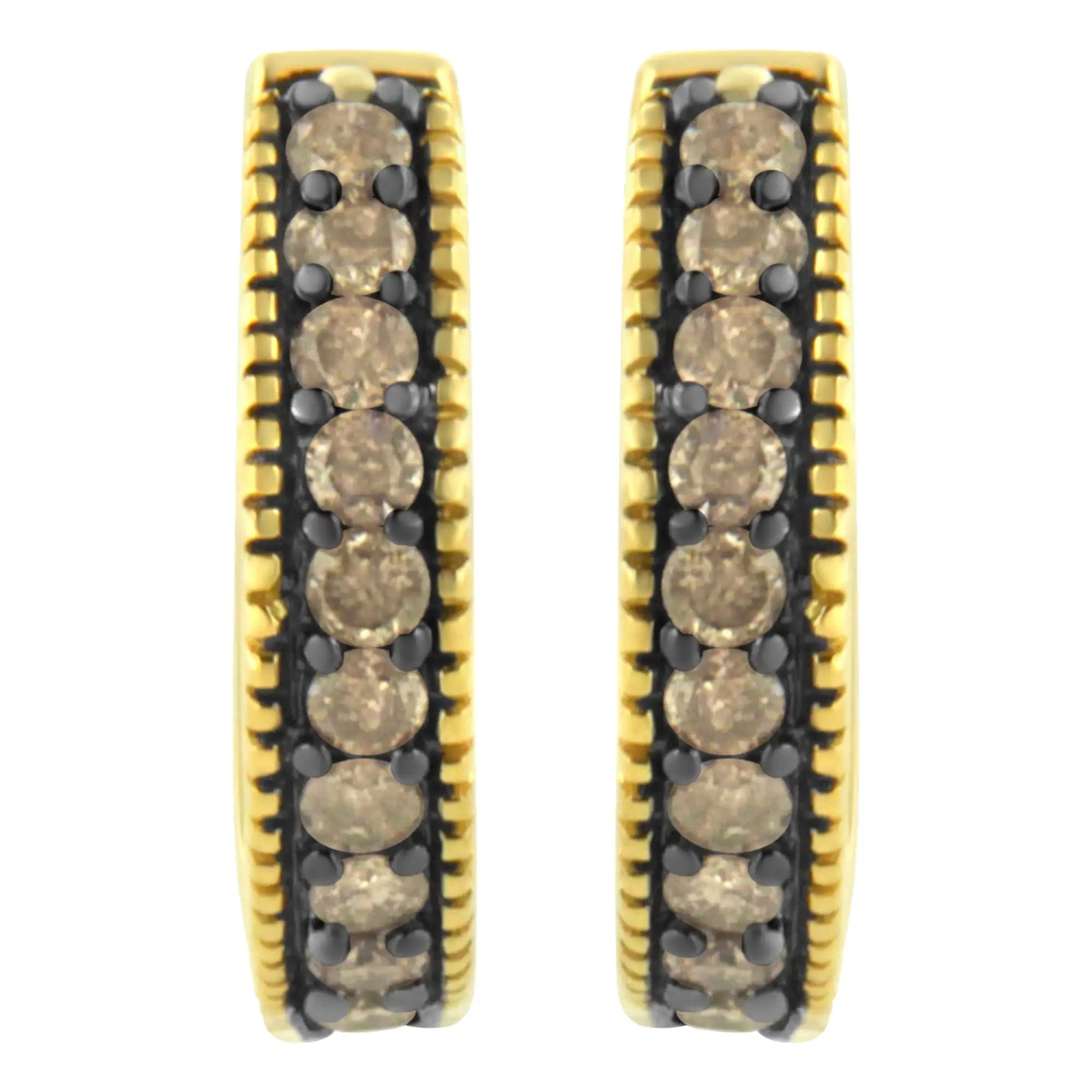 10K Yellow Gold and Black Rhodium 1/2 Cttw Lattice Back Cutout and RouYou will adore these trendy and chic diamond hoop earrings that are the perfect addition to any jewelry collection. Created in the finest 10k yellow gold, this fabul10K Yellow Gold10K Yellow Gold