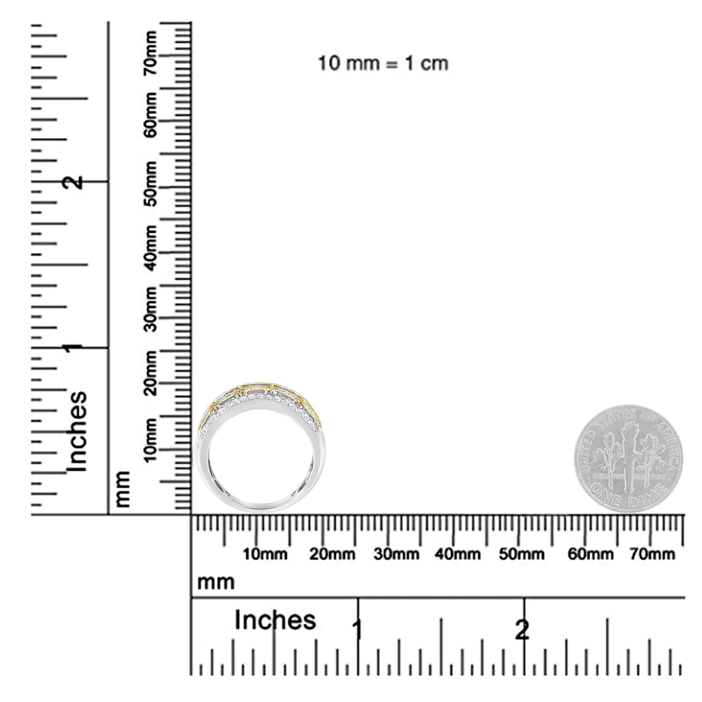 10K White and Yellow Gold 1.00 Cttw Baguette and Round cut Diamond ArtMake a statement with this exquisite art deco inspired ring. Made in 10k white and yellow gold, this piece showcases 1ct TDW of diamonds. A row of baguette cut diamoYellow Gold 1RingsYellow Gold 1