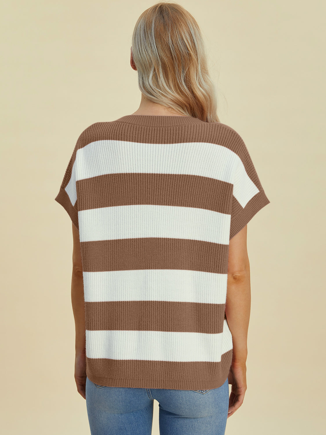 Double Take Full Size Striped V-Neck Short Sleeve SweaterFeatures: Basic style
Stretch: Moderate stretch
Material composition: 50% viscose, 29% polyester, 21% polyamide
Care instructions: Machine wash cold. Tumble dry low.-Neck Short Sleeve Sweater-Neck Short Sleeve Sweater