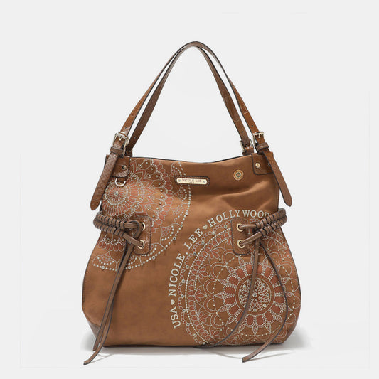 Nicole Lee USA Side Braided Tassel Inlaid Rhinestone Embroidery Hobo BEqually casual and chic, our hobo bag is an effortless fashion statement with its laid-back silhouette and expertly embroidered design.
Bag size: Medium
Material: VeNicole Lee USA Side Braided TasselNicole Lee USA Side Braided Tassel