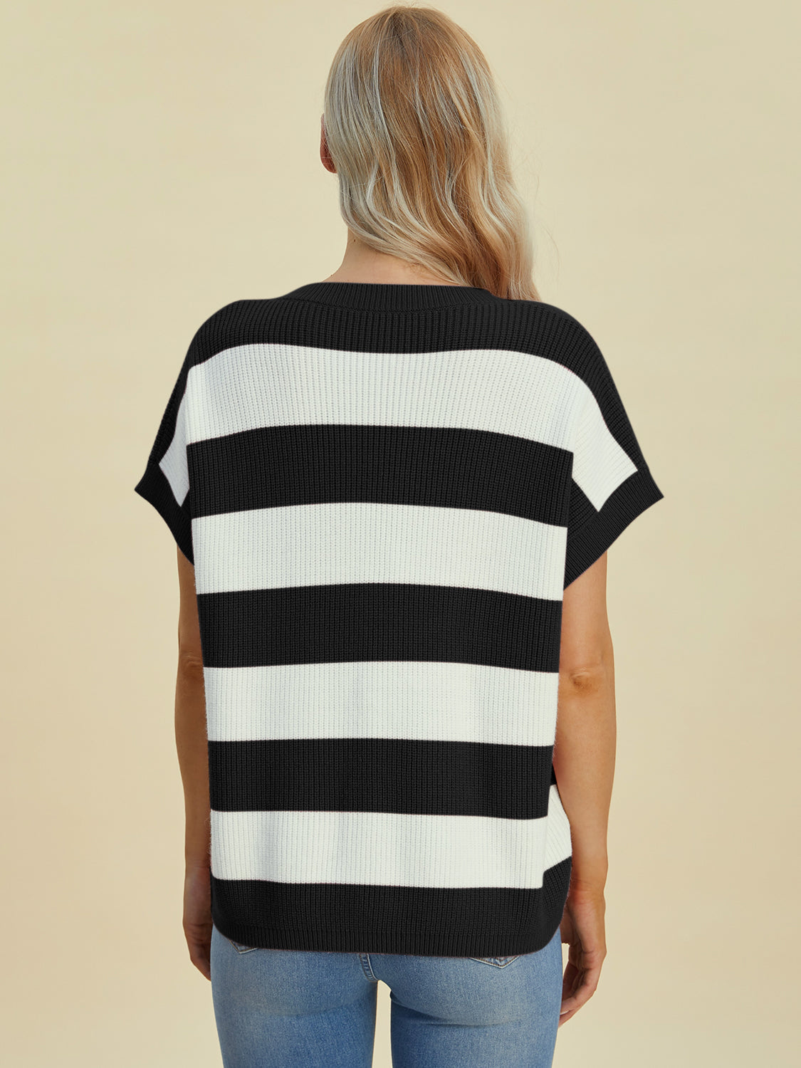 Double Take Full Size Striped V-Neck Short Sleeve SweaterFeatures: Basic style
Stretch: Moderate stretch
Material composition: 50% viscose, 29% polyester, 21% polyamide
Care instructions: Machine wash cold. Tumble dry low.-Neck Short Sleeve Sweater-Neck Short Sleeve Sweater