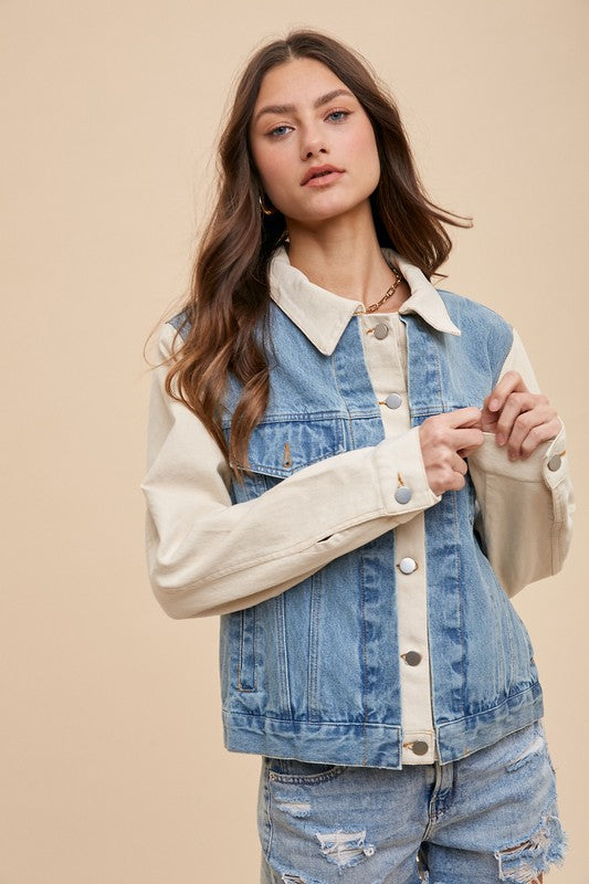 Annie Wear Collared Neck Double Placket Denim JacketThe Collared Neck Double Placket Denim Jacket is a modern and versatile outerwear piece that combines classic denim with stylish details. The jacket features a tradiAnnie Wear Collared Neck Double Placket Denim JacketCoatsAnnie Wear Collared Neck Double Placket Denim Jacket