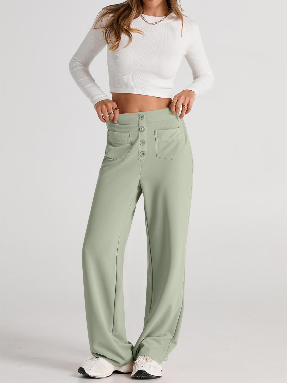 High Waist Wide Leg PantsFeatures: Pocketed
Sheer: Opaque
Material composition: 95% polyester, 5% spandex
Care instructions: Machine wash cold. Tumble dry low.
Imported
Product Measurements High Waist Wide Leg PantsPantsHigh Waist Wide Leg Pants