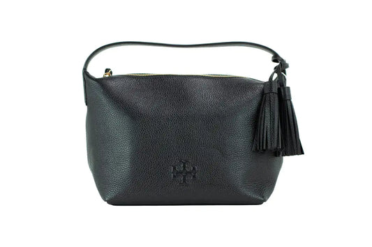 Tory Burch Thea Small Black Pebbled Leather Slouchy Shoulder Handbag