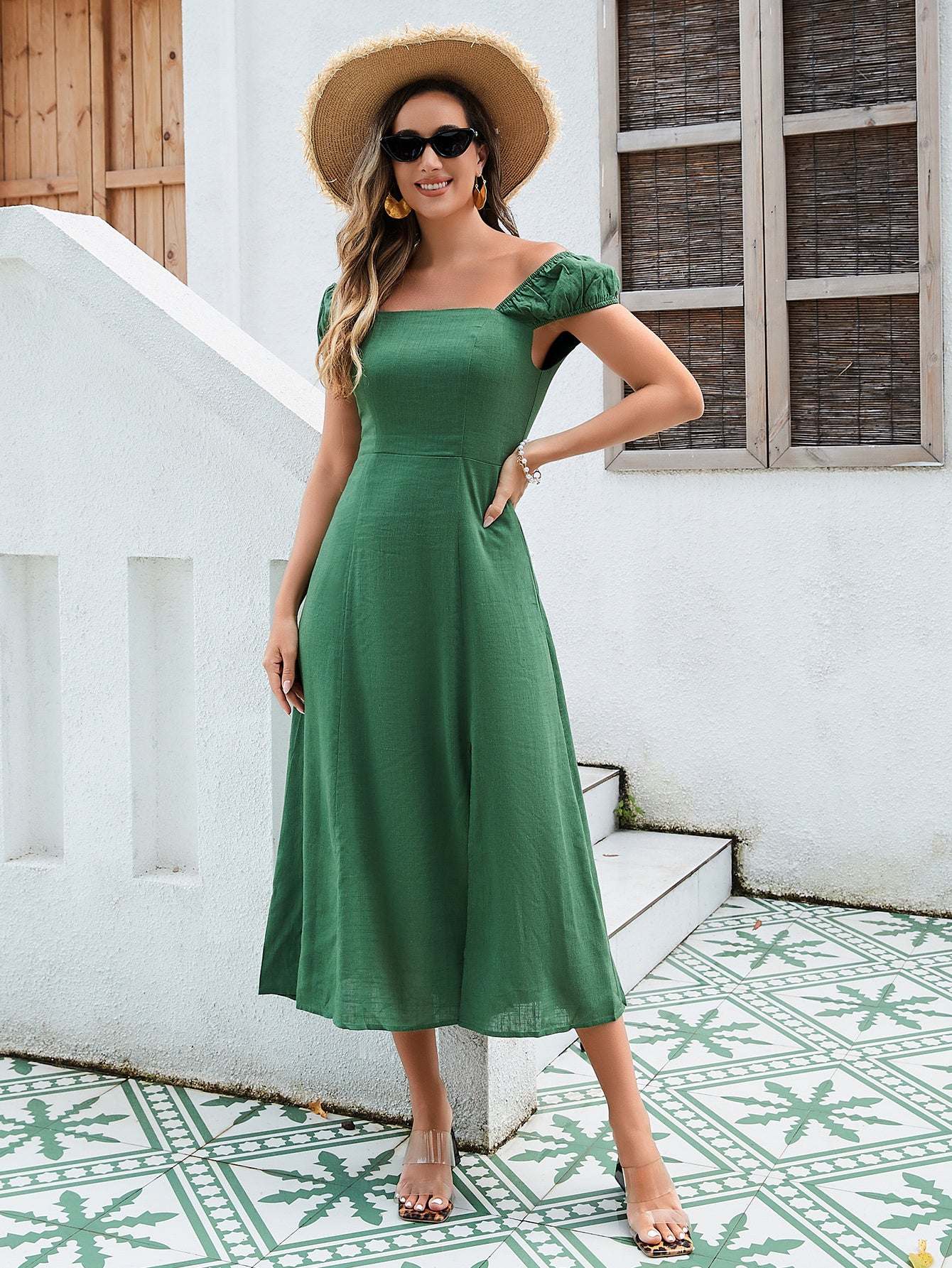 Women's Linen-Cotton Midi Dress - Versatile Off-Shoulder Design With AProduct Description:

Step out in style with this Women's Linen-Cotton Midi Dress, crafted from a breathable and lightweight blend of linen and cotton that ensures aWomen'DressesWomen'