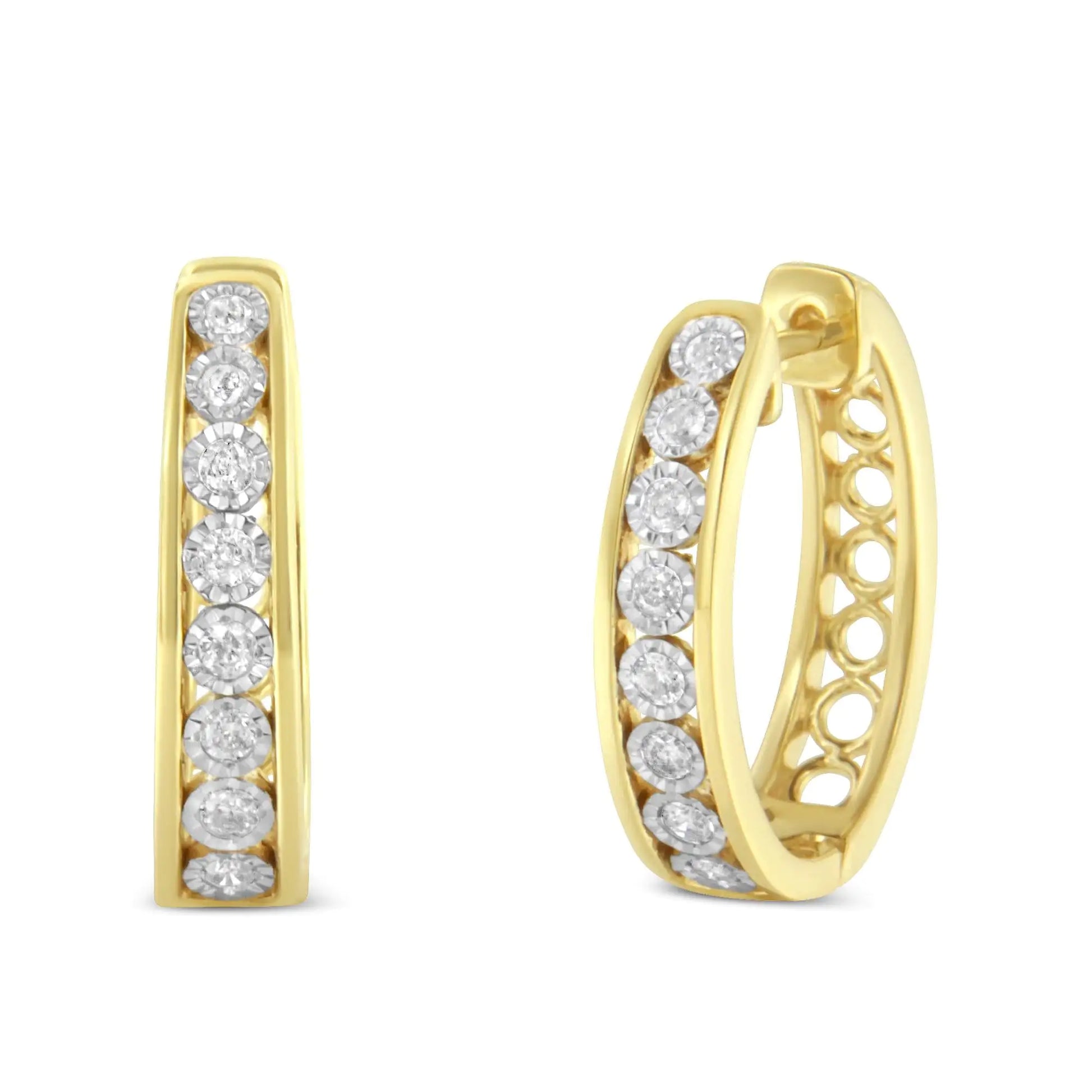 10KT Yellow and White Gold Diamond Hoop Earring (1/2 cttw, J-K Color, Elegant Diamond Hoop Earrings – 10K Two-Tone Gold, Leverback ClosuresAdd sparkle to your style with these elegant diamond hoop earrings. Crafted in 10K two-tone gold10KT Yellow10KT Yellow