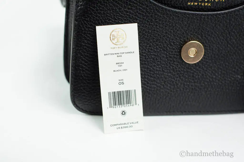 Tory Burch Britten Mini Black Pebble Leather Top Handle Crossbody Bag