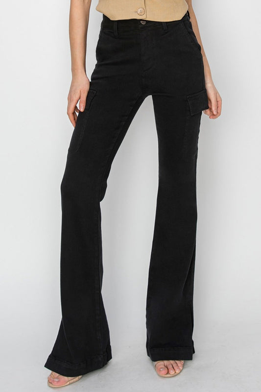 RISEN Full Size High Rise Side Slit Cargo Bootcut JeansElevate your denim game with these high-rise side slit cargo bootcut jeans. The unique design features a flattering high waist and a trendy bootcut leg silhouette. TRISEN Full Size High Rise Side Slit Cargo Bootcut JeansRISEN Full Size High Rise Side Slit Cargo Bootcut Jeans