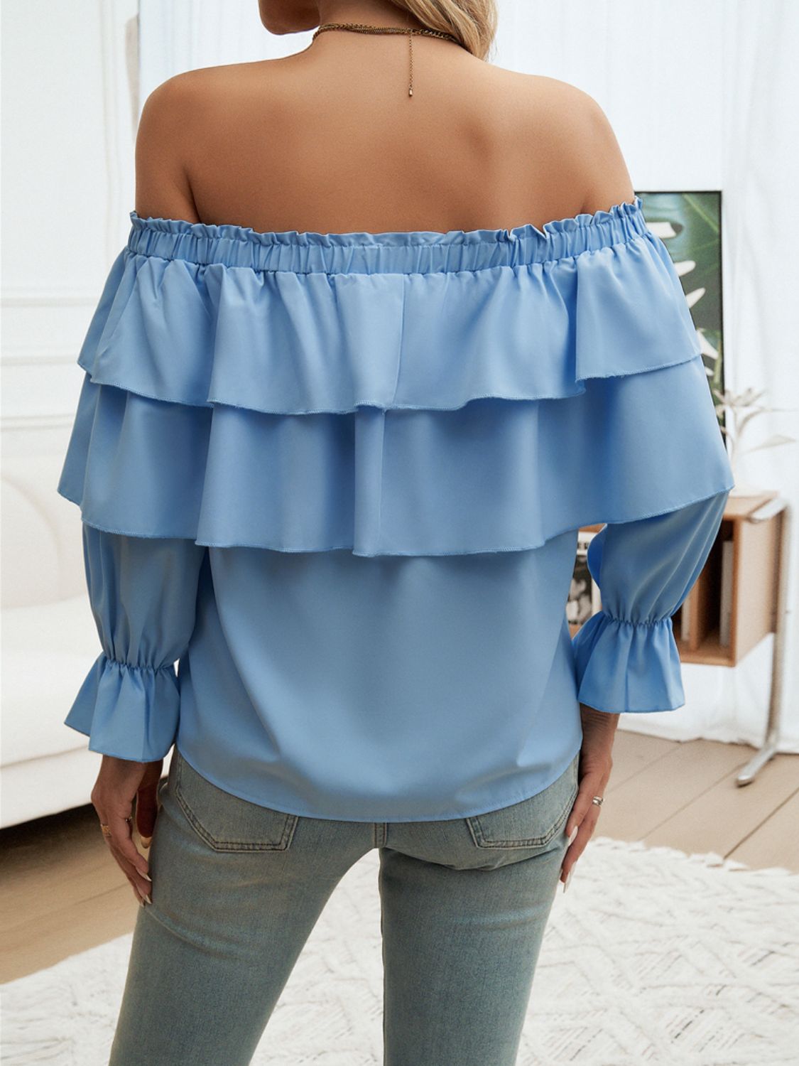 Devine Off-Shoulder Flounce Sleeve BlouseFeatures: Drawstring, Ruffled
Sheer: Opaque
Stretch: No stretch
Material composition: 100% polyester
Care instructions: Machine wash cold. Tumble dry low.
Imported
P-Shoulder Flounce Sleeve BlouseTee Shirt-Shoulder Flounce Sleeve Blouse