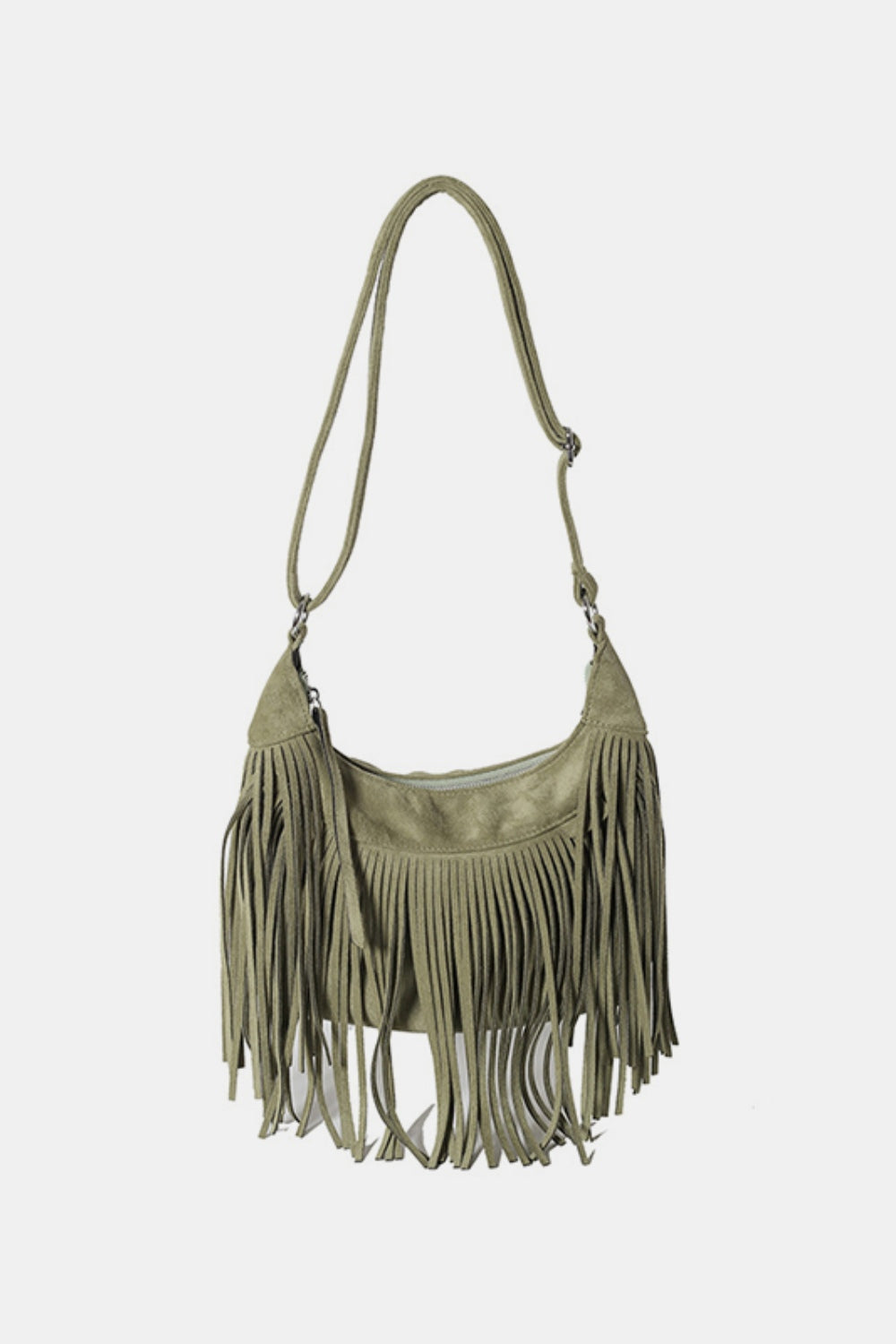 Suede Fringe Adjustable Strap Shoulder BagBag size: Small
Material: Suede
Imported
Product measurements:
Length 9.8 in, Width 3.1 in, Height 7.1 in, Weight 15.9 ozbag strapbag strap