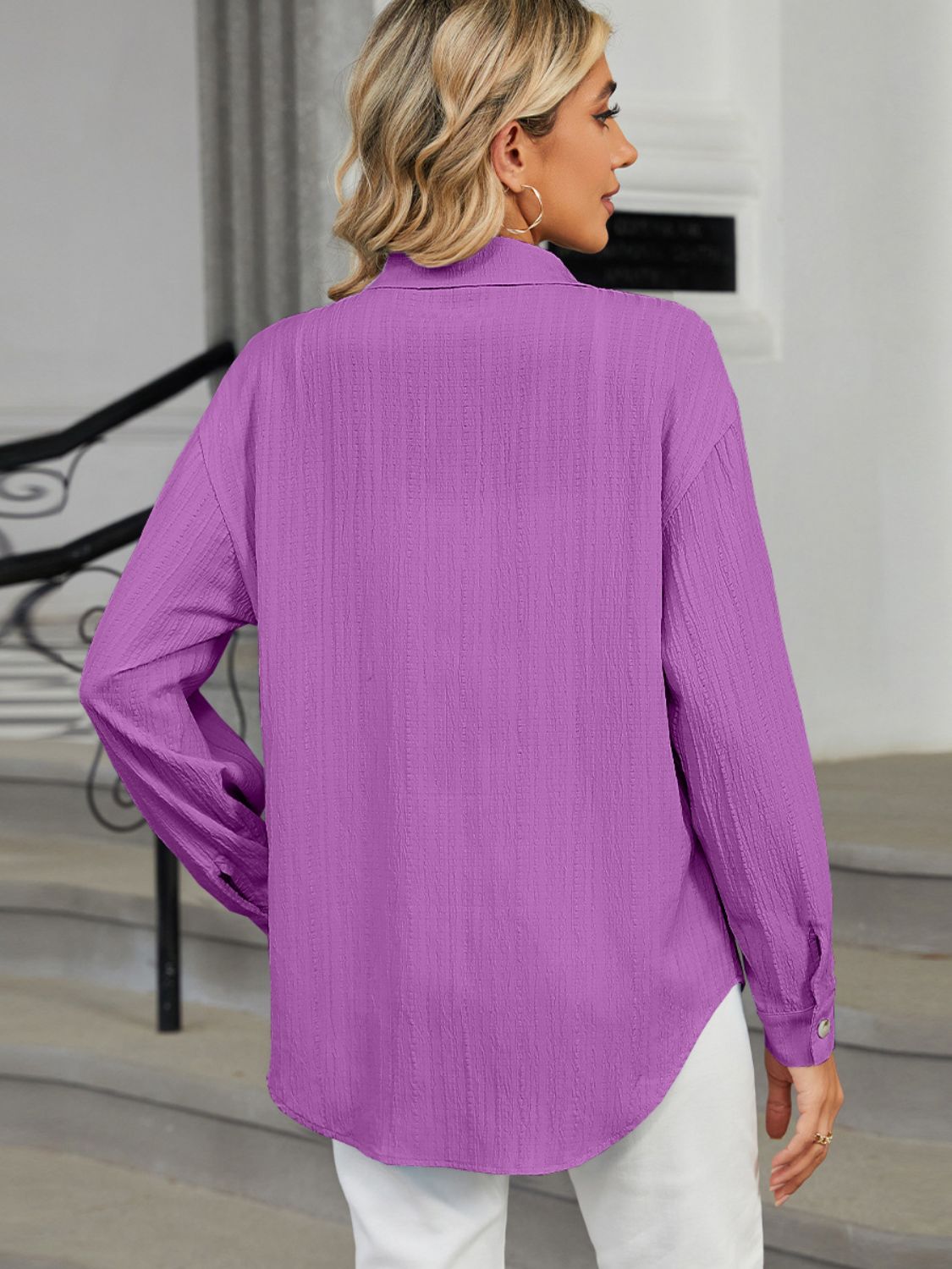 Collared Neck Long Sleeve ShirtFeatures: Buttoned, Pocketed, Ruched
Sheer: Opaque
Stretch: No stretch
Material composition: 100% polyester
Care instructions: Machine wash cold. Tumble dry low.
ImpCollared Neck Long Sleeve ShirtCollared Neck Long Sleeve Shirt