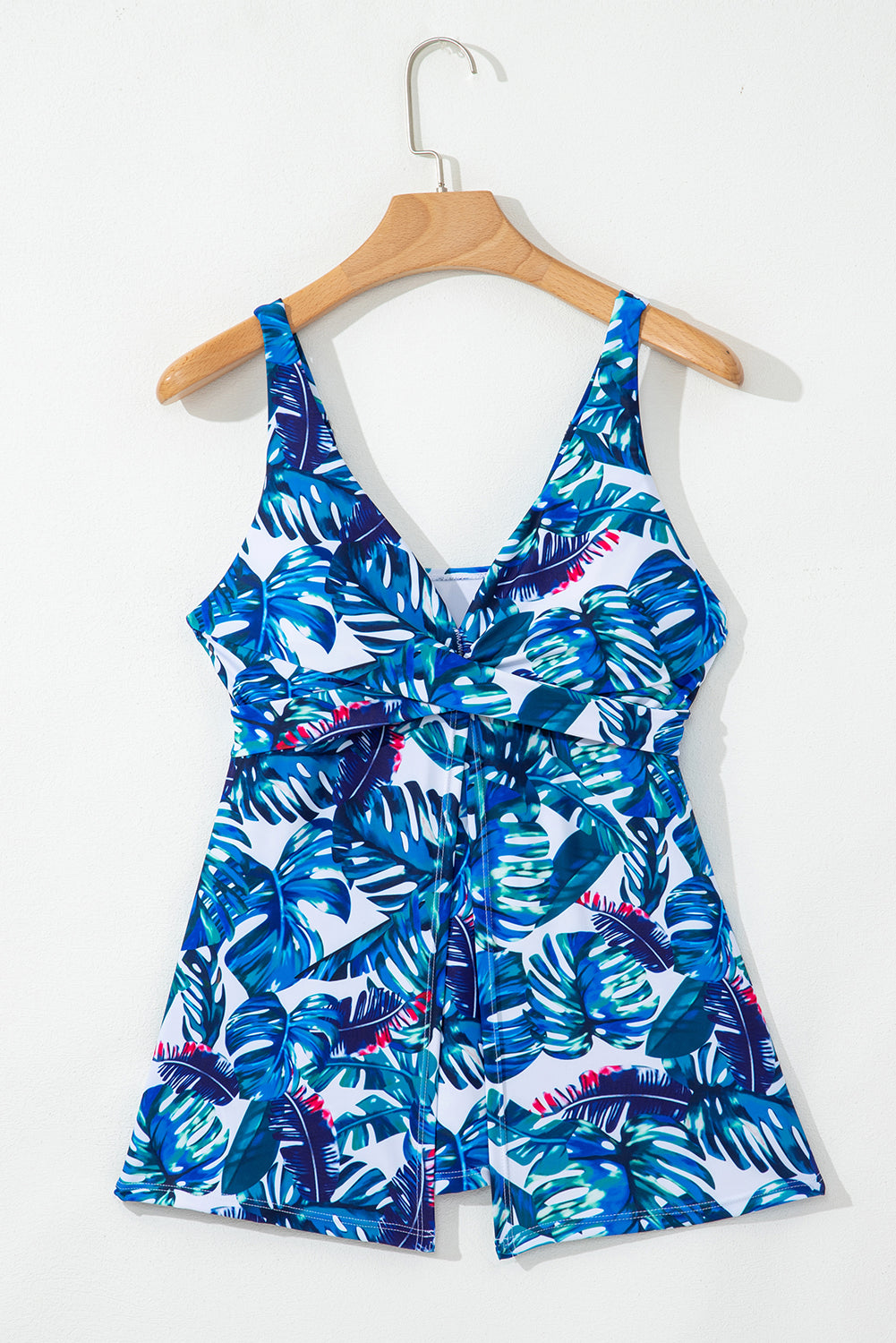 Green Floral Print Padded V Neck Tankini Top