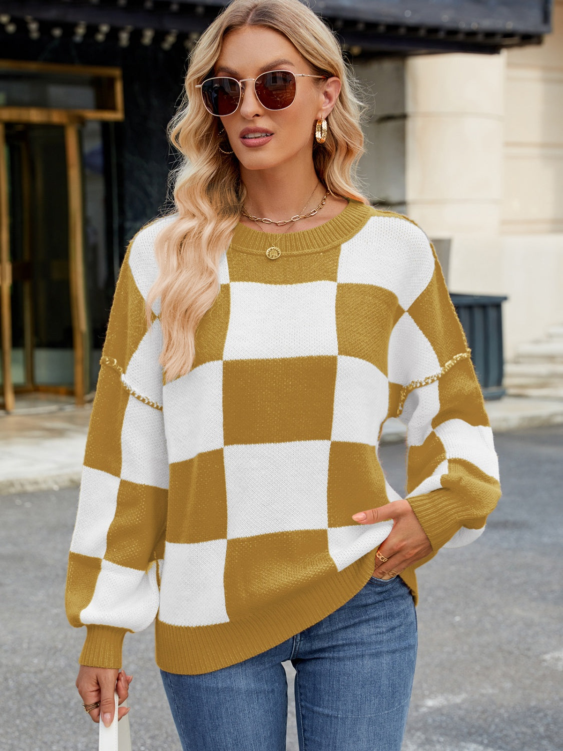 Checkered Round Neck Long Sleeve SweaterFeatures: Basic style
Stretch: Slightly stretchy
Material composition: 100% acrylic
Care instructions: Machine wash cold. Tumble dry low.
Imported
Product MeasuremenCheckered Round Neck Long Sleeve SweaterCoatsCheckered Round Neck Long Sleeve Sweater