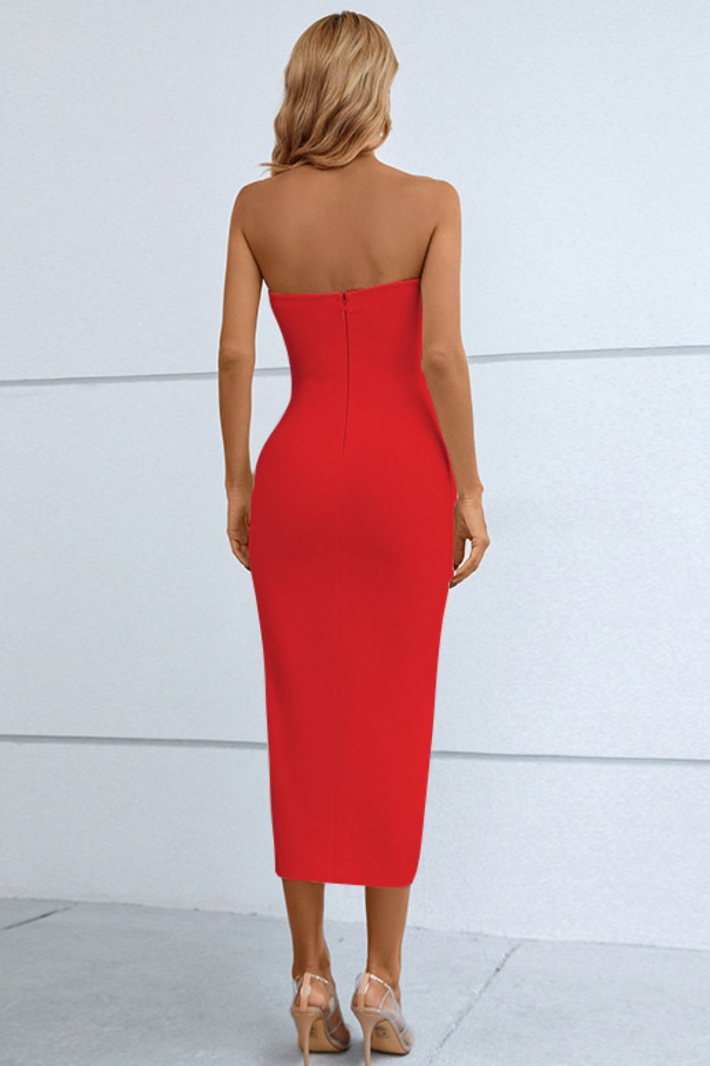 Cutout Strapless Drawstring Detail Split Bandage DressIntroducing our Cutout Strapless Drawstring Detail Split Bandage Dress. Designed to accentuate your curves while keeping you comfortable with its drawstring detail. Cutout Strapless Drawstring Detail Split Bandage DressCutout Strapless Drawstring Detail Split Bandage Dress