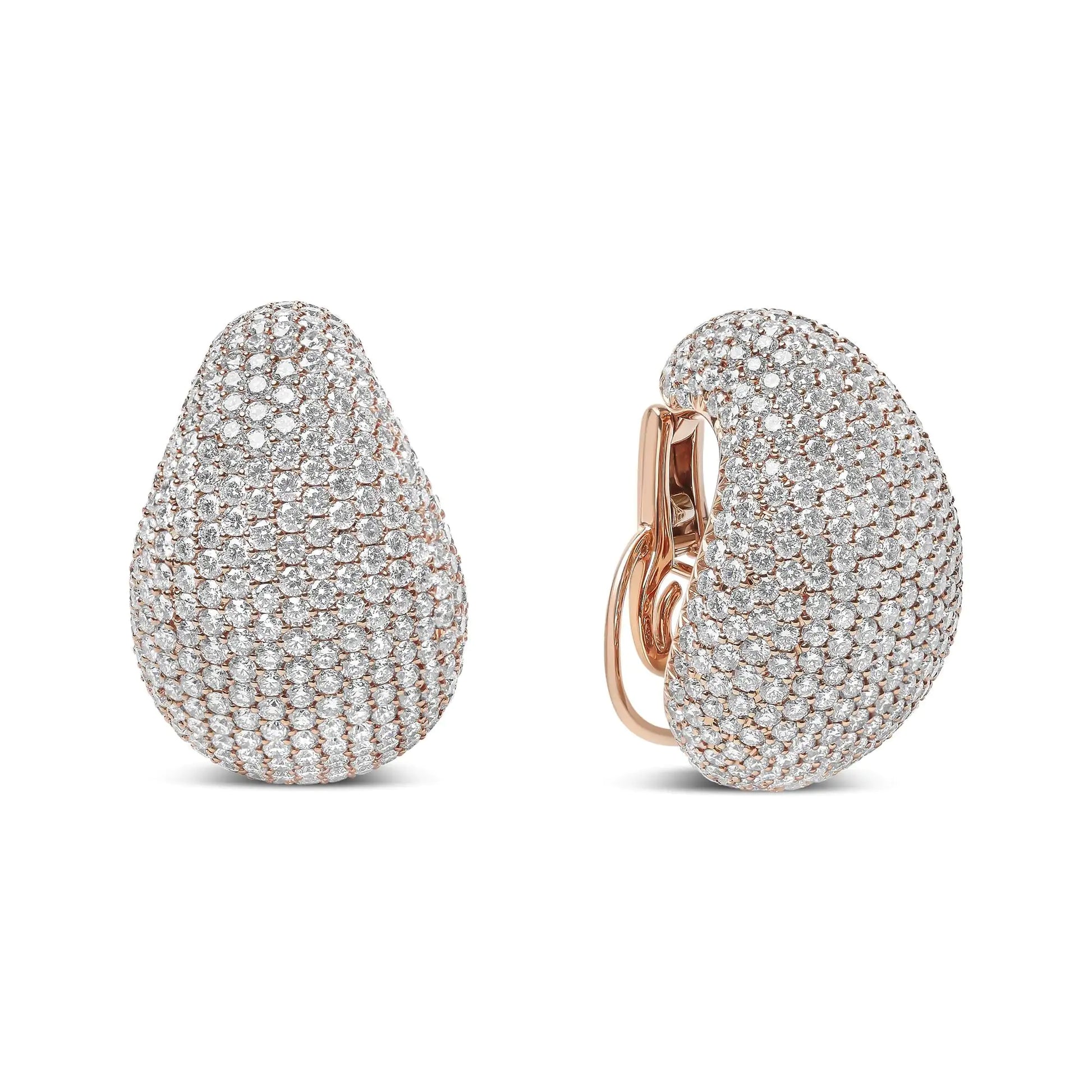 18K rose gold micro-pave diamond sculptural statement earrings with omega back, 13 1/5 cttw, G-H color, SI1-SI2 clarity.