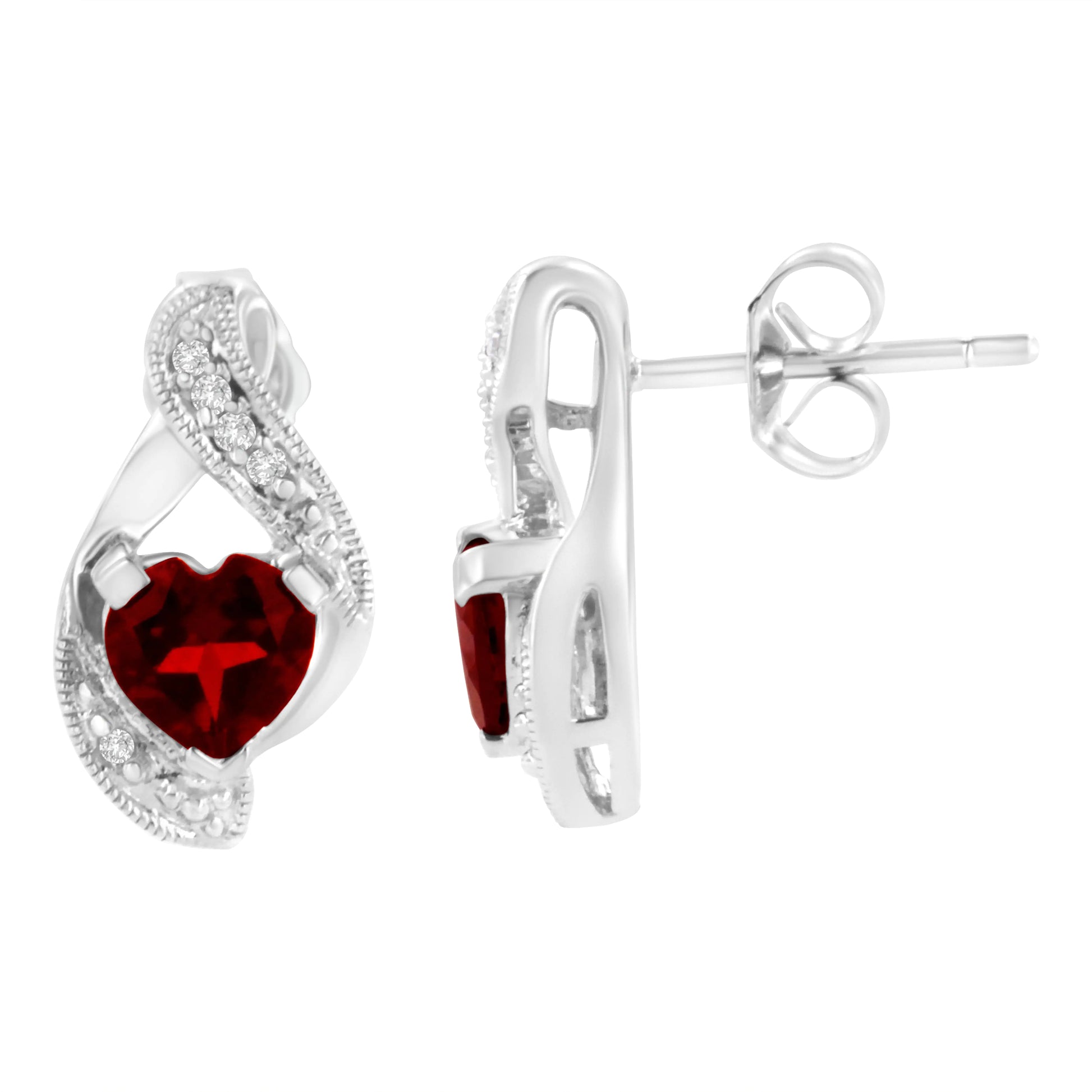 14KT White Gold 6x6mm Created Red Heart Garnet and Diamond Accent EarrFascinate your special one with the sparkling color of these Garnet and Diamond Earrings crafted in luminous 14 karat white gold. This elegant pair of earrings featu14KT White Gold 6x6mm Created Red Heart Garnet14KT White Gold 6x6mm Created Red Heart Garnet