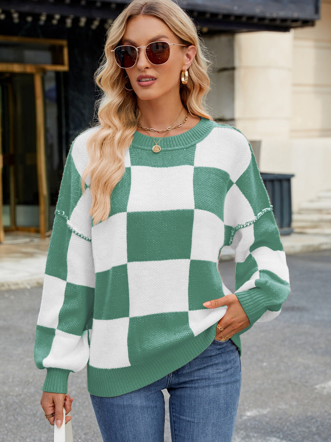 Checkered Round Neck Long Sleeve SweaterFeatures: Basic style
Stretch: Slightly stretchy
Material composition: 100% acrylic
Care instructions: Machine wash cold. Tumble dry low.
Imported
Product MeasuremenCheckered Round Neck Long Sleeve SweaterCoatsCheckered Round Neck Long Sleeve Sweater