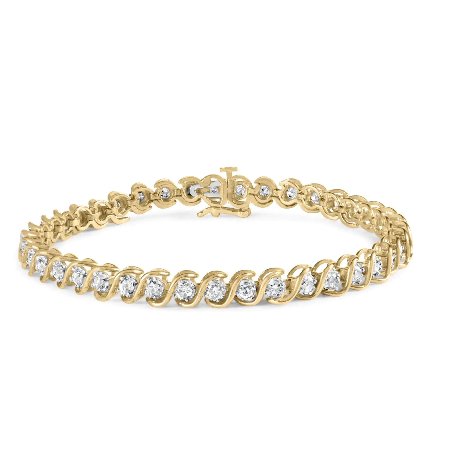 10K Yellow Gold Diamond Spiral Link Bracelet with 3 Carats, Luxury Statement Piece