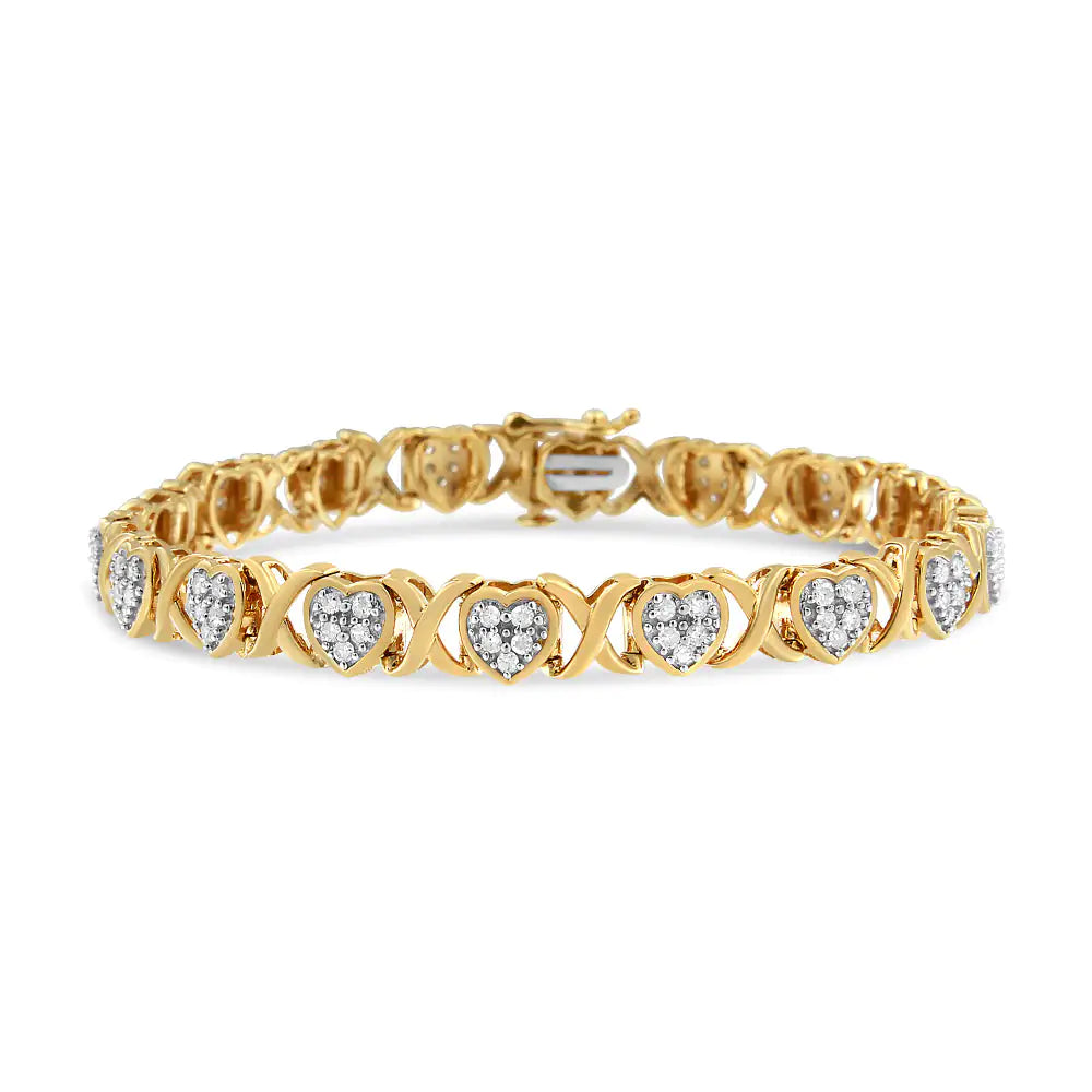 14KY Yellow Gold Plated .925 Sterling Silver 1.00 Cttw Diamond Heart aIntroducing a breathtaking masterpiece that will steal your heart! This exquisite 14KY Yellow Gold Plated .925 Sterling Silver bracelet showcases a mesmerizing desig925 Sterling Silver 1Bracelet925 Sterling Silver 1