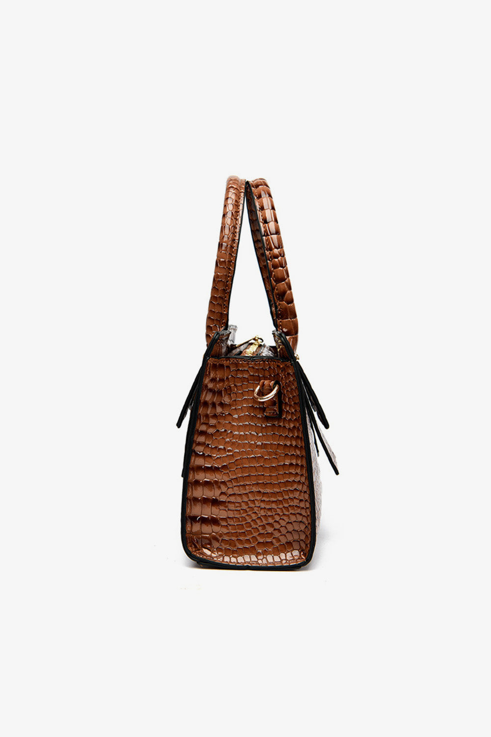 Textured PU Leather Handbag (LARGE)- Dark Brown