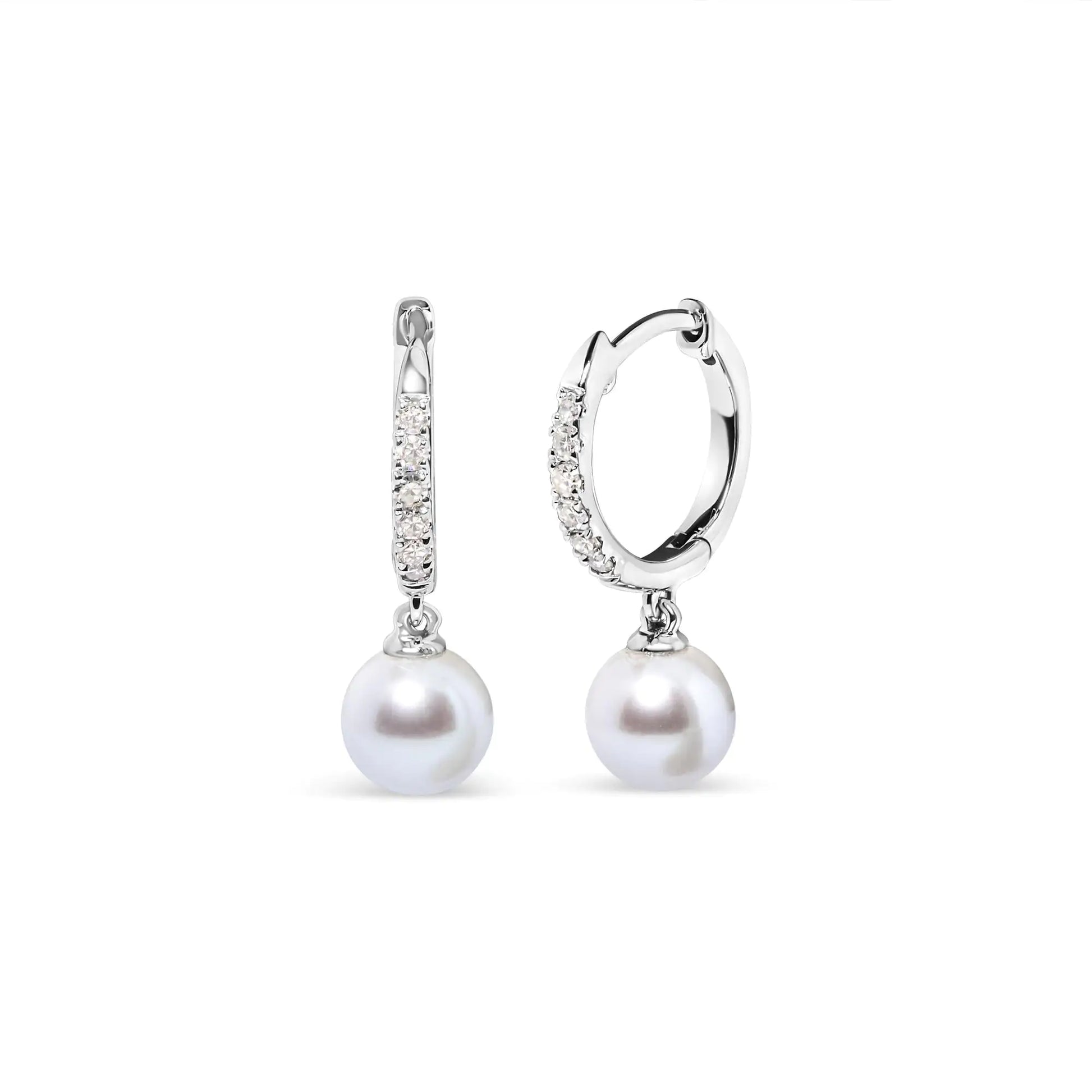 10K White Gold 6x6 MM Cultured Freshwater Pearl and Diamond Accent DroIntroducing a captivating masterpiece for women who seek elegance and sophistication. These exquisite pearl drop earrings feature a dazzling array of 12 round diamon10K White Gold 6x6 MM Cultured Freshwater PearlEarrings10K White Gold 6x6 MM Cultured Freshwater Pearl