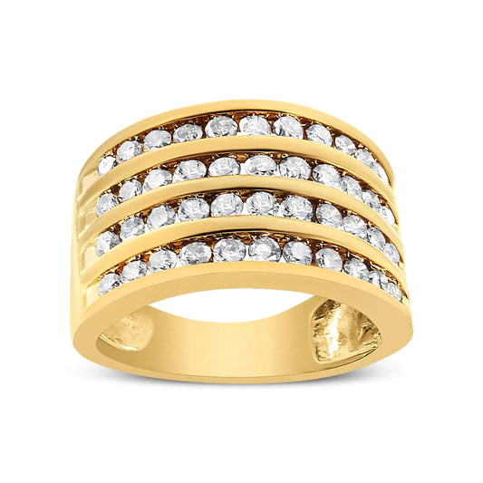 10K Yellow Gold Plated .925 Sterling Silver 1 1/2 Cttw Diamond 4 Row CA perfect addition to your everlasting jewelry collection, this 4 row band is crafted in genuine .925 sterling silver and plated with 10k yellow gold, a metal that w10K Yellow Gold Plated10K Yellow Gold Plated