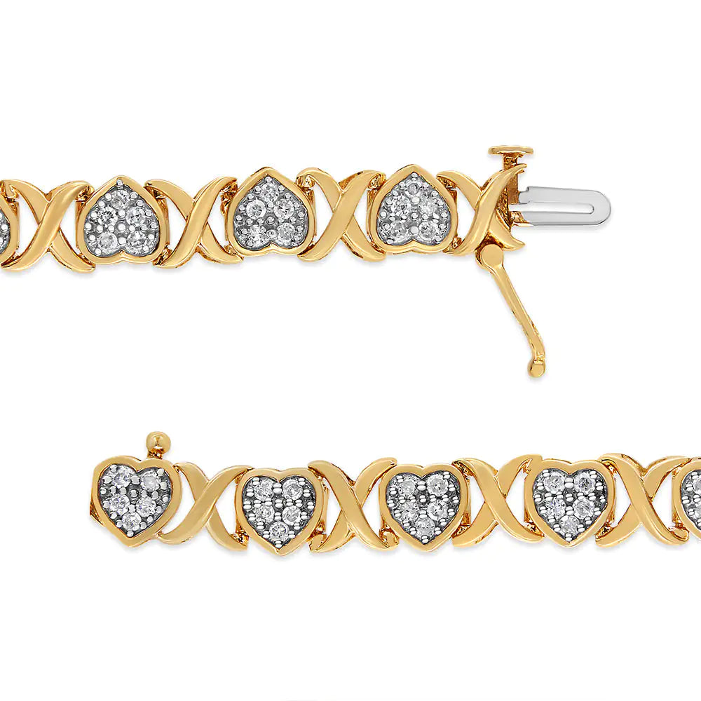 14KY Yellow Gold Plated .925 Sterling Silver 1.00 Cttw Diamond Heart aIntroducing a breathtaking masterpiece that will steal your heart! This exquisite 14KY Yellow Gold Plated .925 Sterling Silver bracelet showcases a mesmerizing desig925 Sterling Silver 1Bracelet925 Sterling Silver 1