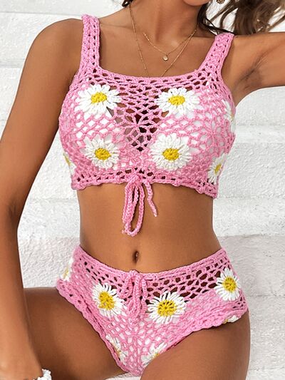 Flower Cutout Wide Strap Two-Piece Cover UpFeatures: Cutout, Tied
Number of pieces: Two-piece
Chest pad: No padding
Underwire: No underwire
Stretch: Stretchy
Material composition: 100% acrylic
Care instructioFlower Cutout Wide StrapFlower Cutout Wide Strap