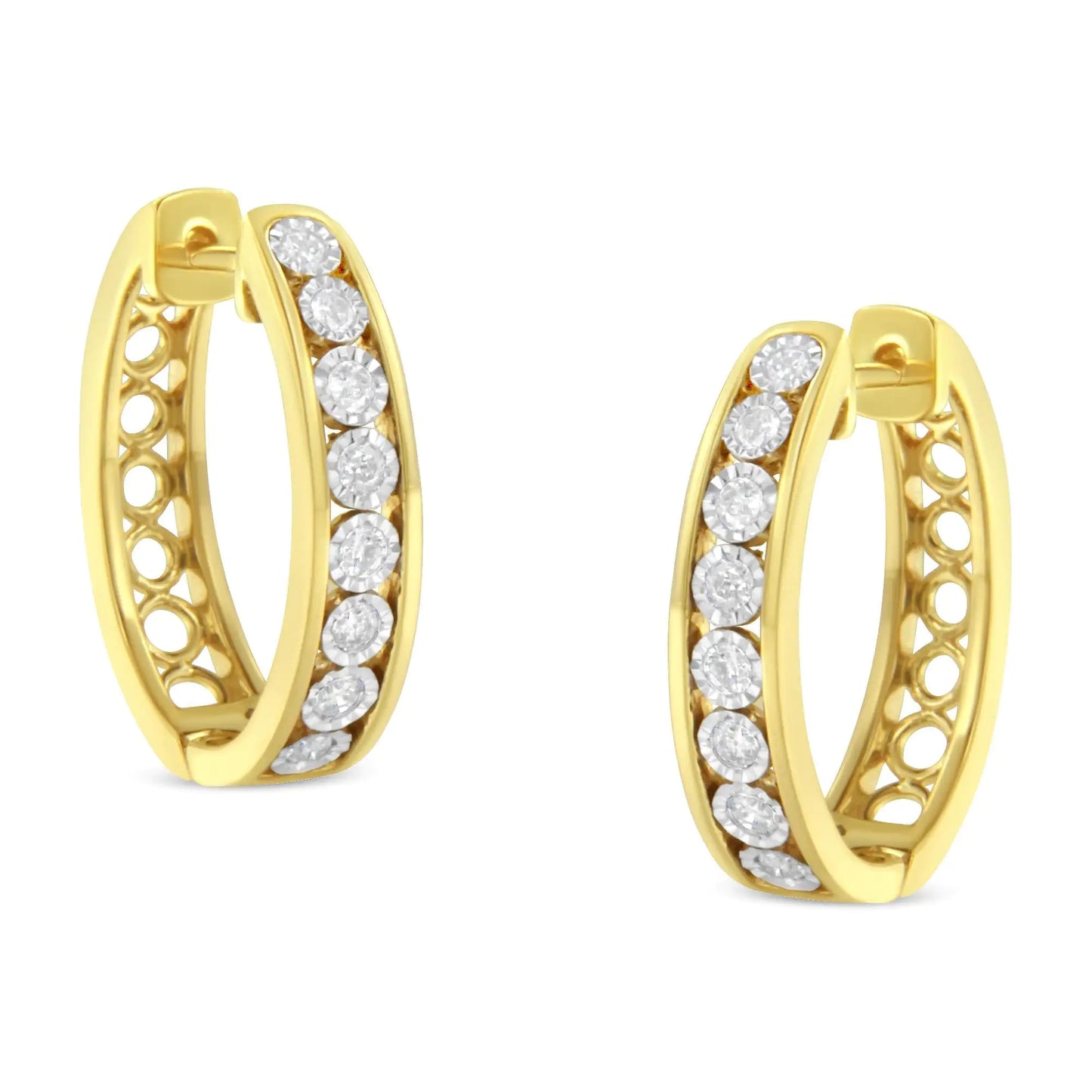 10KT Yellow and White Gold Diamond Hoop Earring (1/2 cttw, J-K Color, Elegant Diamond Hoop Earrings – 10K Two-Tone Gold, Leverback ClosuresAdd sparkle to your style with these elegant diamond hoop earrings. Crafted in 10K two-tone gold10KT Yellow10KT Yellow