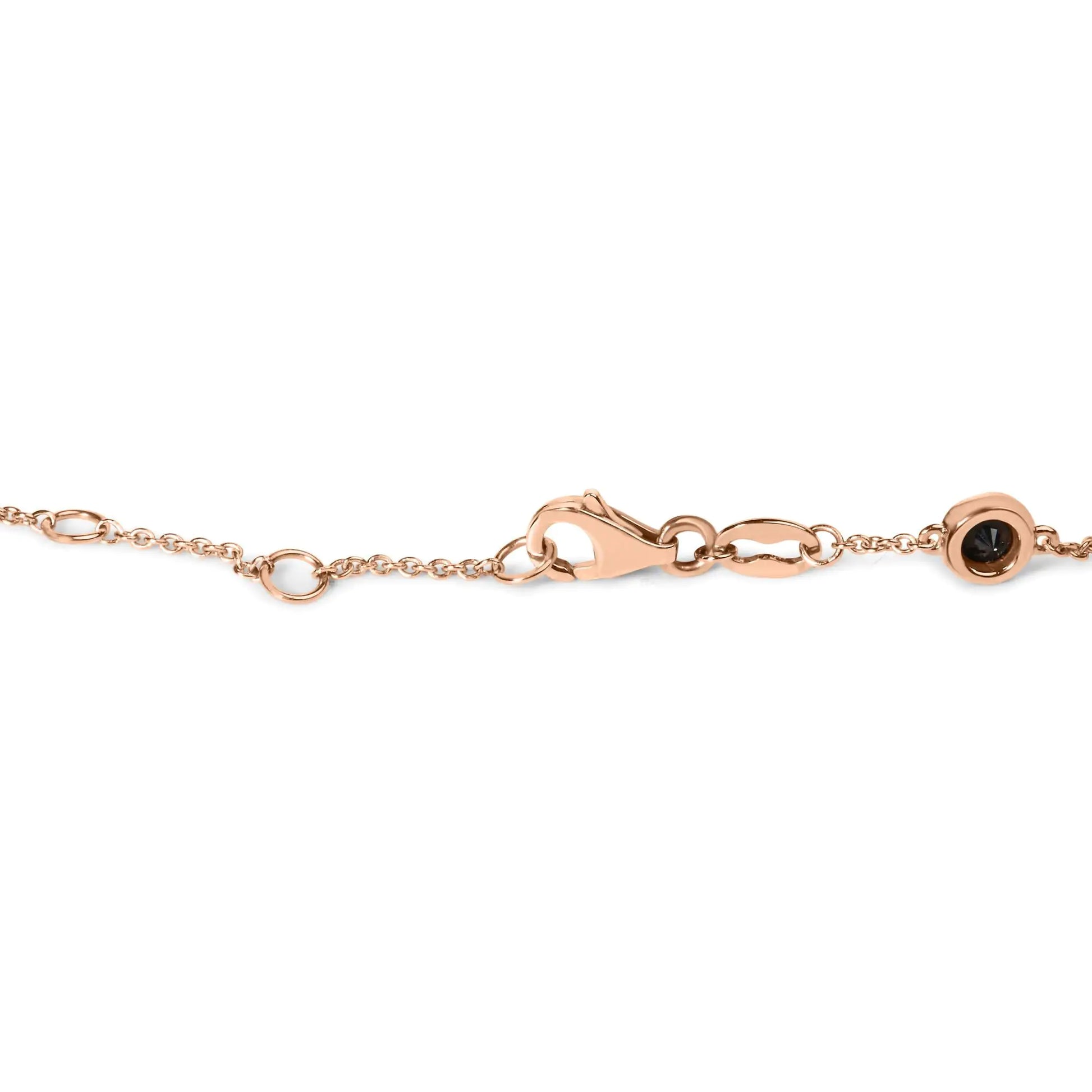 14K Rose Gold Black Diamond Station Bracelet – 7.5 Inch | 1.0 CTTW BezEmbrace bold elegance with this stunning 14K Rose Gold Black Diamond Station Bracelet. Featuring 1.0 carat total weight of bezel-set black diamonds, this bracelet ex14K Rose Gold Black Diamond Station Bracelet – 7Bracelet14K Rose Gold Black Diamond Station Bracelet – 7