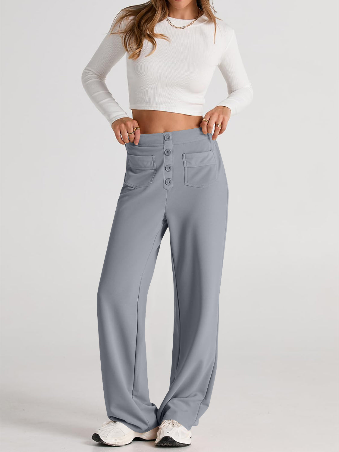 High Waist Wide Leg PantsFeatures: Pocketed
Sheer: Opaque
Material composition: 95% polyester, 5% spandex
Care instructions: Machine wash cold. Tumble dry low.
Imported
Product Measurements High Waist Wide Leg PantsPantsHigh Waist Wide Leg Pants