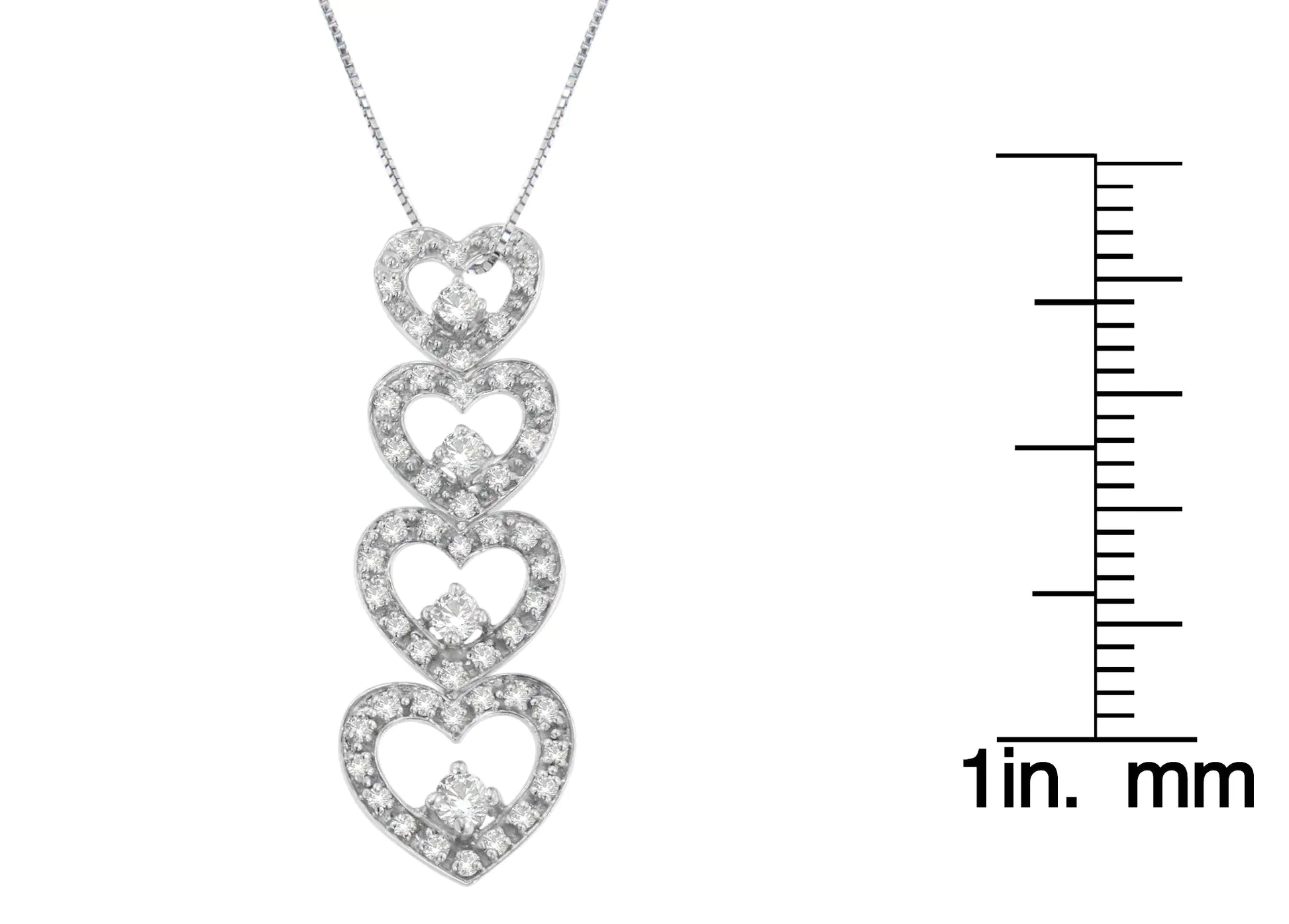 10K White Gold Round Cut Diamond Hearts of Love Pendant Necklace (0.50When you want to express how you feel about her, there's nothing more romantic than a classic heart symbol. Each diamond-adorned heart in this timeless white gold pe10K White Gold Round Cut Diamond HeartsNecklace10K White Gold Round Cut Diamond Hearts