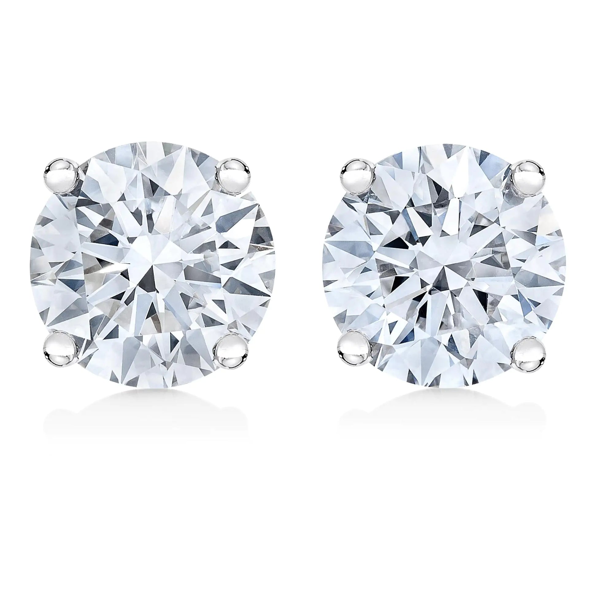 AGS certified 14K white gold round-cut solitaire diamond stud earrings.