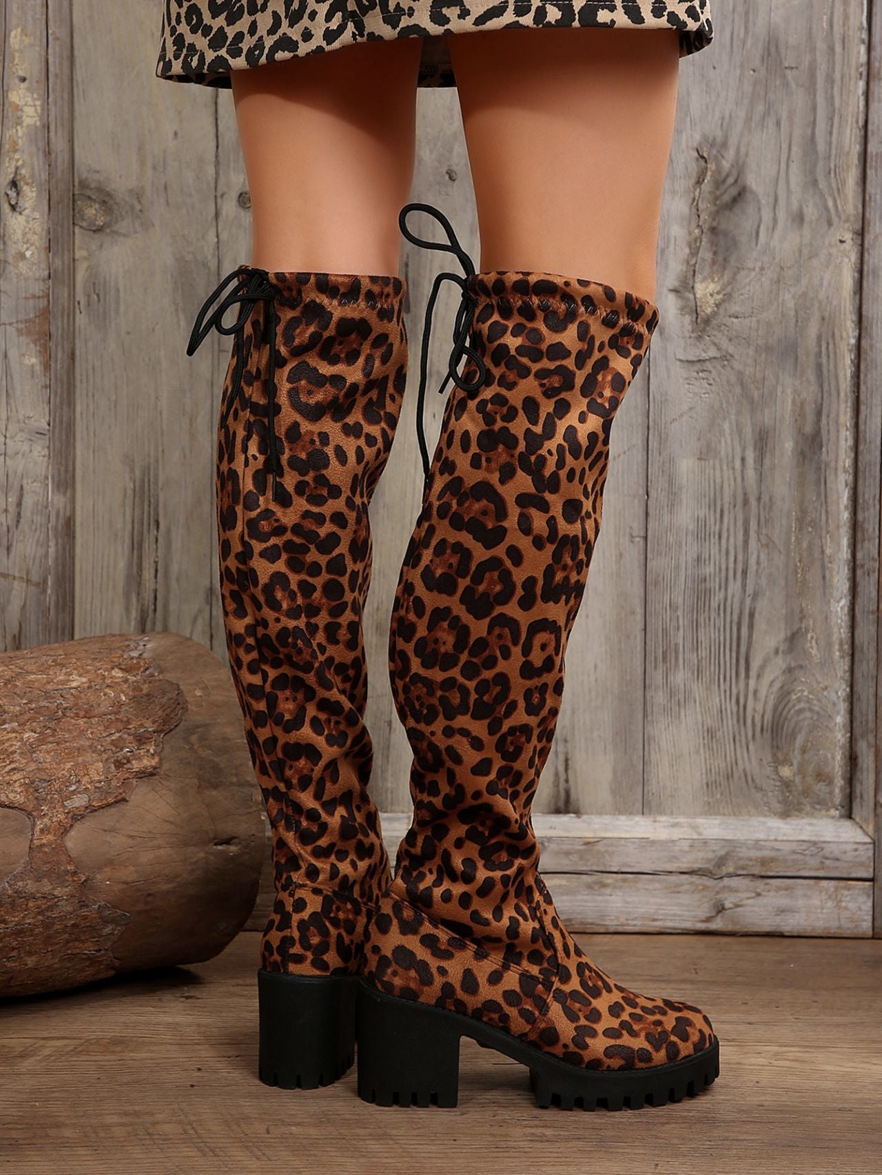 Leopard Round Toe Block Heel BootsIncludes: Box not included
Heel height: High heels
Material: Rubber, Polyester
Imported
Product Measurements (Measurements by inches) &amp; Size Conversion

Size
FooLeopard Round Toe Block Heel BootsLeopard Round Toe Block Heel Boots