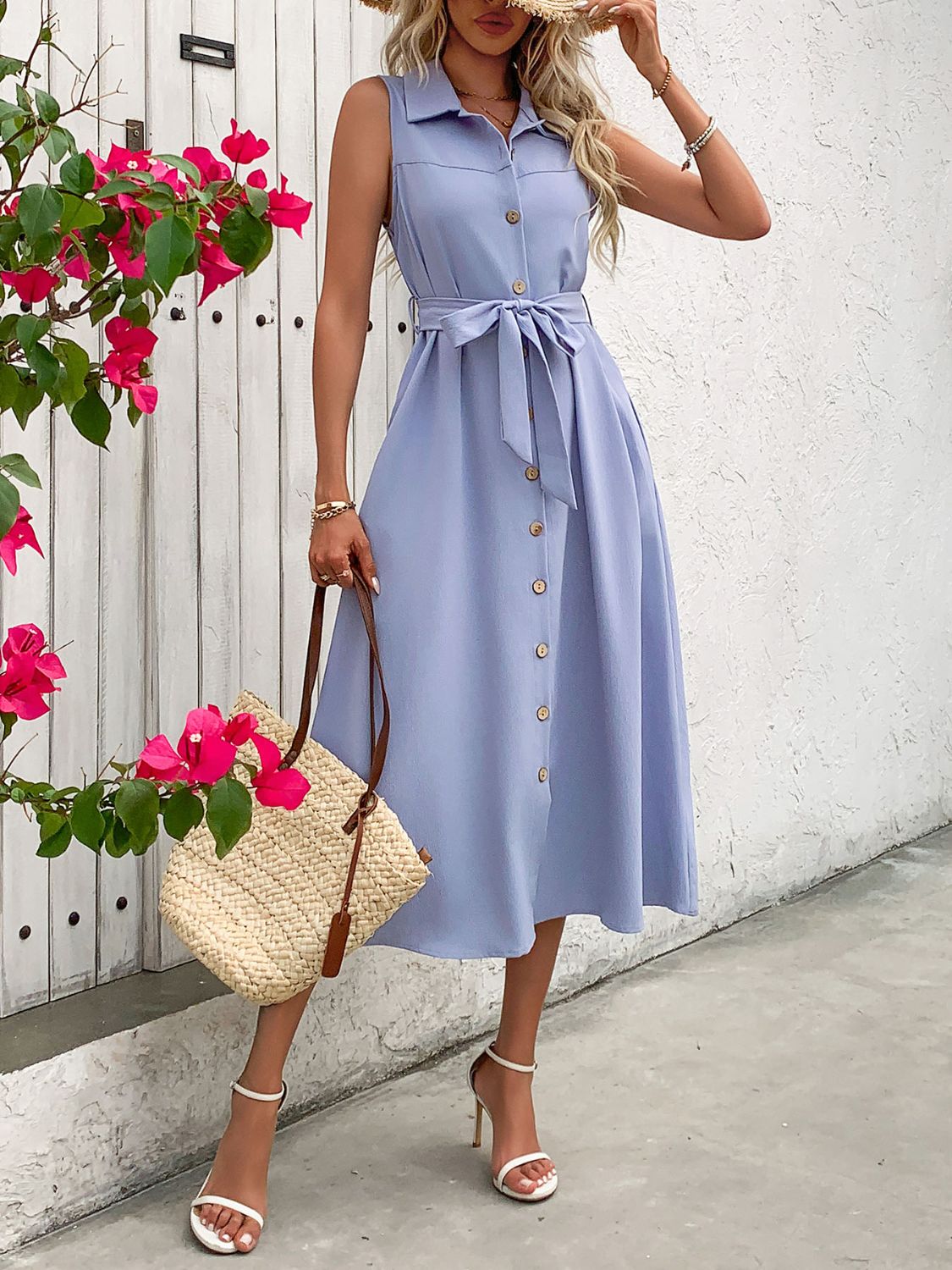 Sleeveless Dresses for Women - Perfee Collared Neck Dress