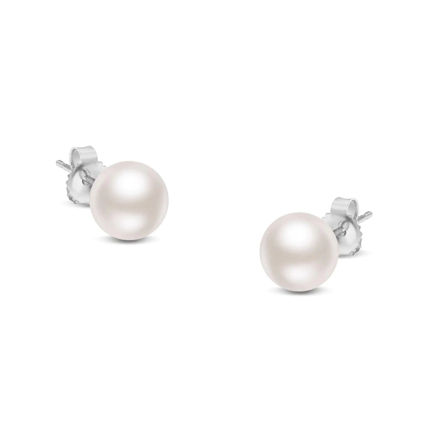 Akoya Pearl Stud Earrings in 14K Gold, showcasing lustrous, round pearls with timeless elegance, available in white or yellow gold.