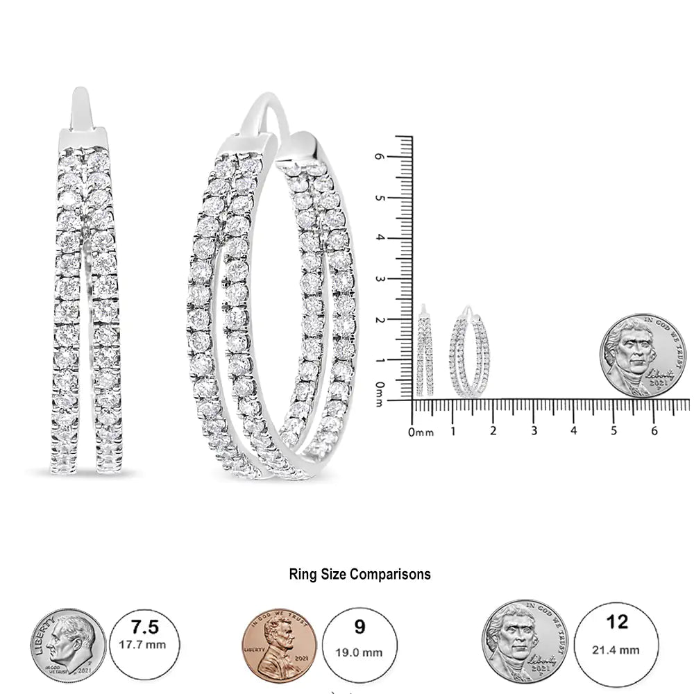 10K White Gold 1 1/2 Cttw Lab Grown Diamond Inside Out Double Row SpliSteal the spotlight with these stunning diamond hoop earrings. Created in cool 10K white gold, each clever double-row hoop showcases layered ribbons sparkling with l10K White Gold 1 1/2 Cttw Lab Grown Diamond InsideEarrings10K White Gold 1 1/2 Cttw Lab Grown Diamond Inside