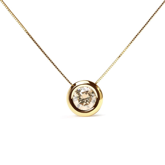 14K Yellow Gold 1 3/8 Cttw Bezel Set Round Champagne Diamond SolitaireExperience the mesmerizing beauty of this stunning round champagne diamond solitaire pendant necklace. Crafted from 14K yellow gold, this necklace features a luxurio14K Yellow Gold 1 38 Cttw Bezel Set Round Champagne Diamond Solitaire 18" Pendant Necklace Champagne Color SI2-I1 Clarity14K Yellow Gold 1 38 Cttw Bezel Set Round Champagne Diamond Solitaire 18" Pendant Necklace Champagne Color SI2-I1 Clarity