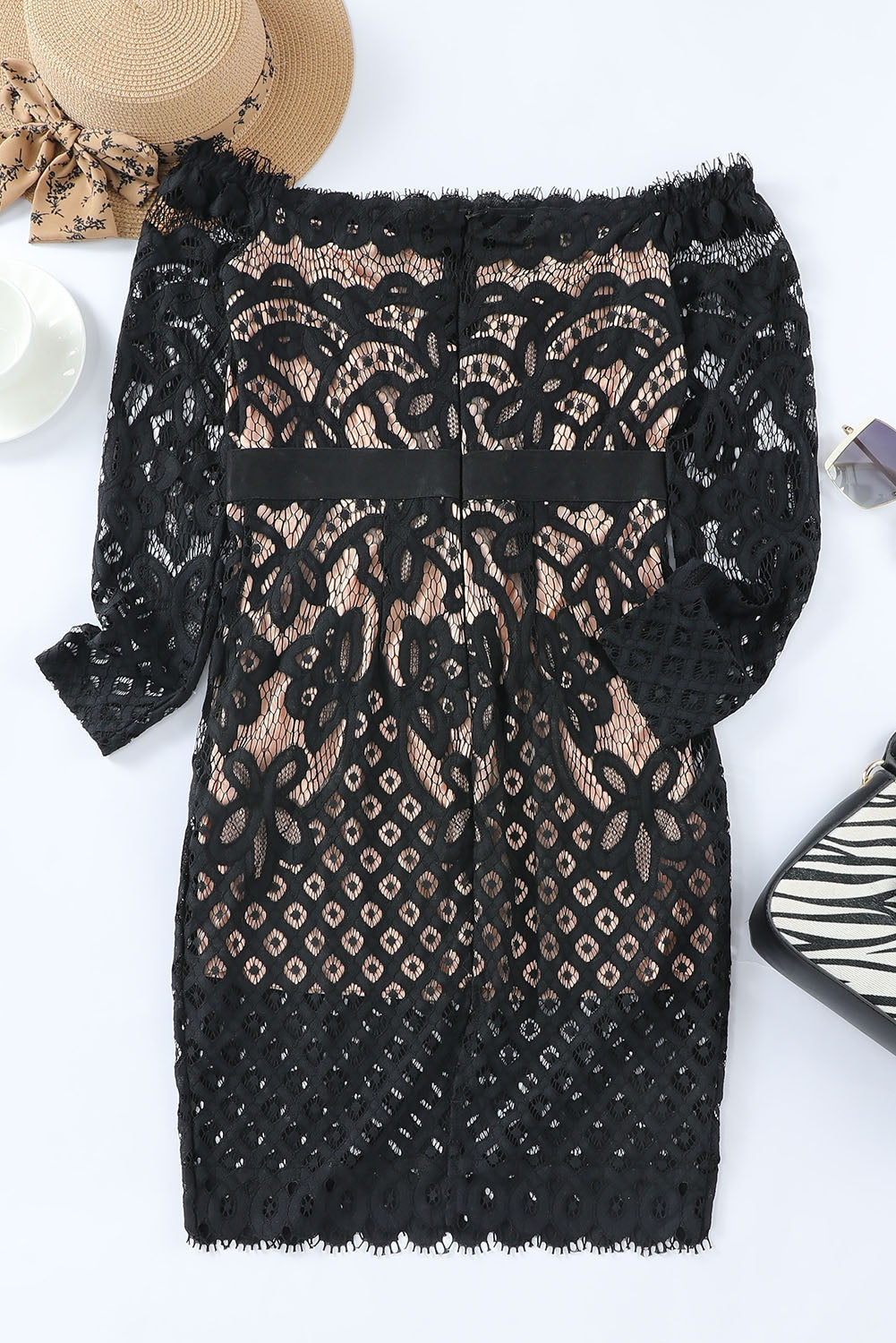 Off-Shoulder Long Sleeve Lace DressFeatures: Basic style
Sheer: Semi-sheer
Stretch: Slightly stretchy
Body: Not lined
Material composition: 100% polyester
Care instructions: Machine wash cold. Tumble Off-Shoulder Long Sleeve Lace DressOff-Shoulder Long Sleeve Lace Dress