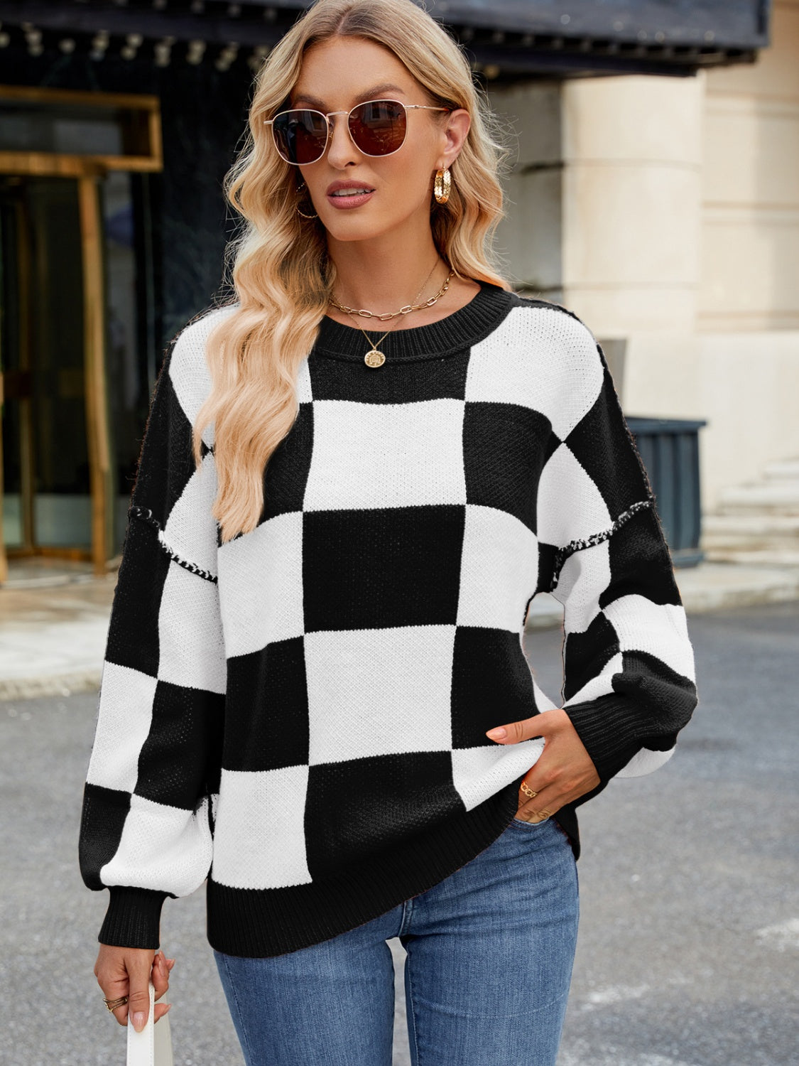 Checkered Round Neck Long Sleeve SweaterFeatures: Basic style
Stretch: Slightly stretchy
Material composition: 100% acrylic
Care instructions: Machine wash cold. Tumble dry low.
Imported
Product MeasuremenCheckered Round Neck Long Sleeve SweaterCoatsCheckered Round Neck Long Sleeve Sweater