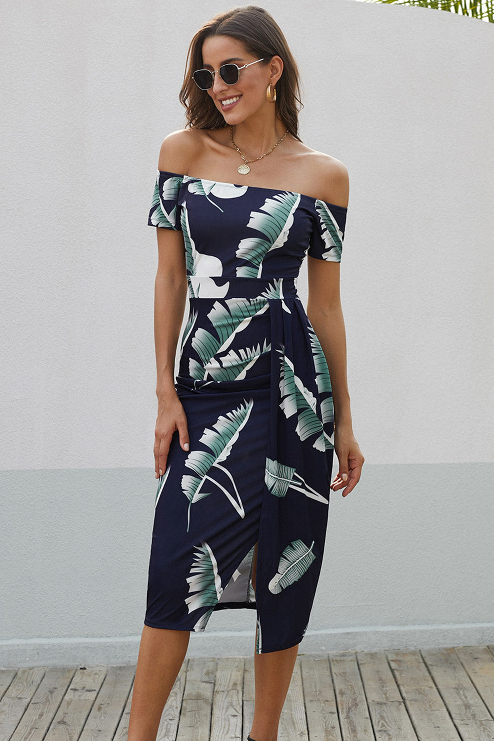 Slit Dress - Printed Off-Shoulder Split Dress Collection